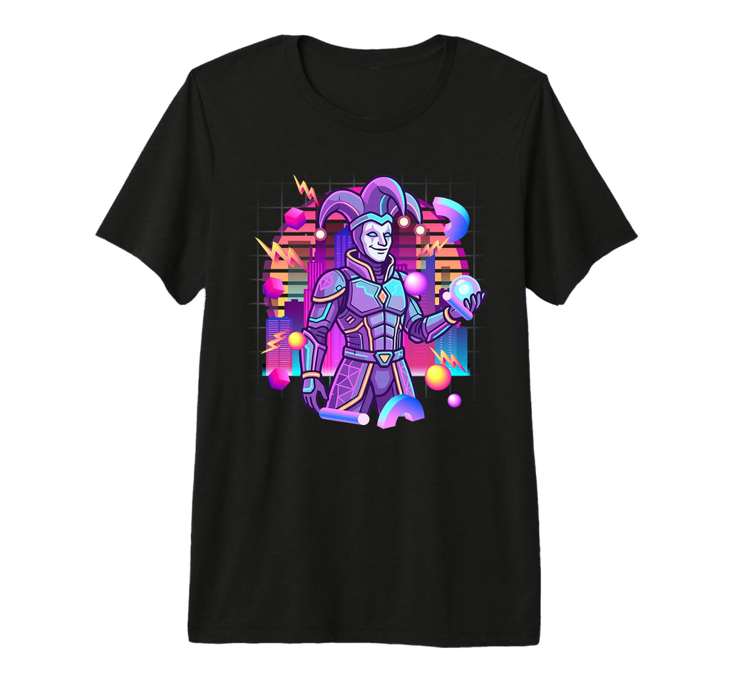 Futuristic Jester Synthwave Cityscape T-Shirt - Unique Graphic for Adults - T-Shirt, Sweatshirt, Hoodie