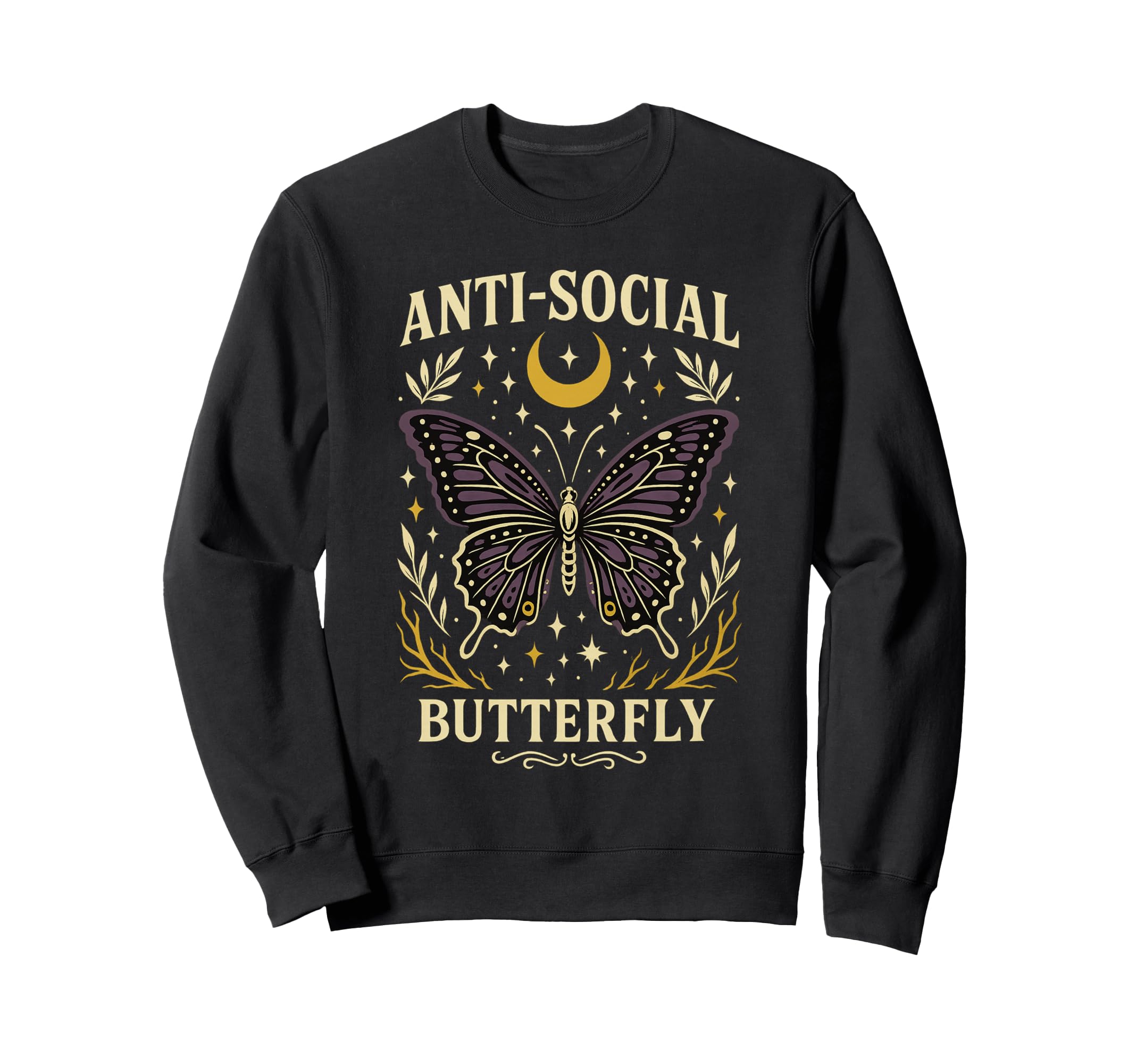 Anti Social Butterfly Moon Stars Sweatshirt - Graphic Print for Adults - T-Shirt, Sweatshirt, Hoodie