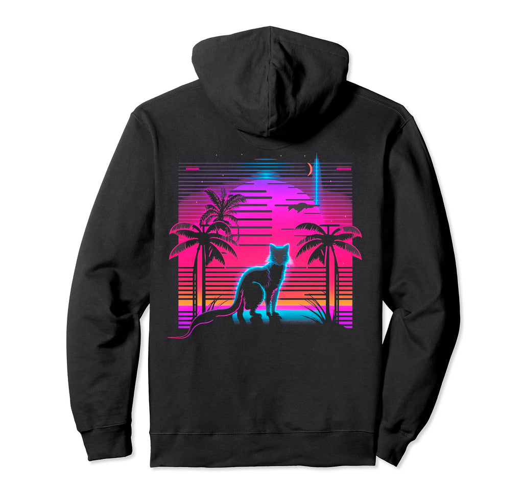 Cat Vaporwave Retrowave Aesthetic Synthwave Hoodie - Graphic Print Unisex - T-Shirt, Sweatshirt, Hoodie