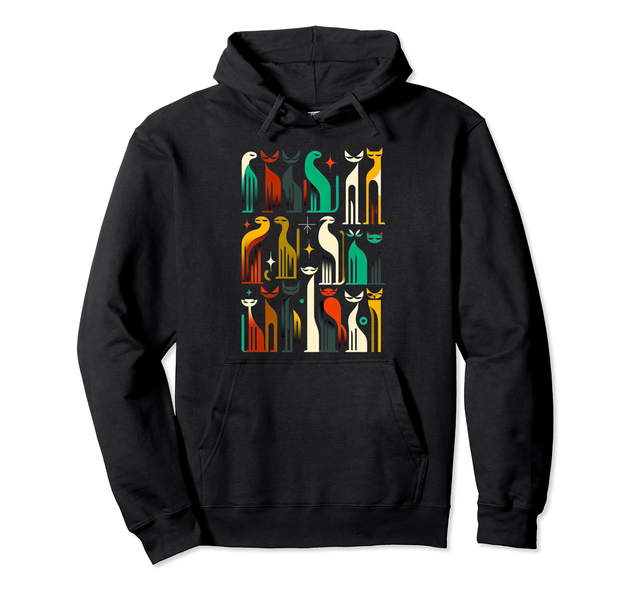 Mid Century Long Neck Cats 50S 60S Hoodie - Custom Art Print Men Women - T-Shirt, Sweatshirt, Hoodie