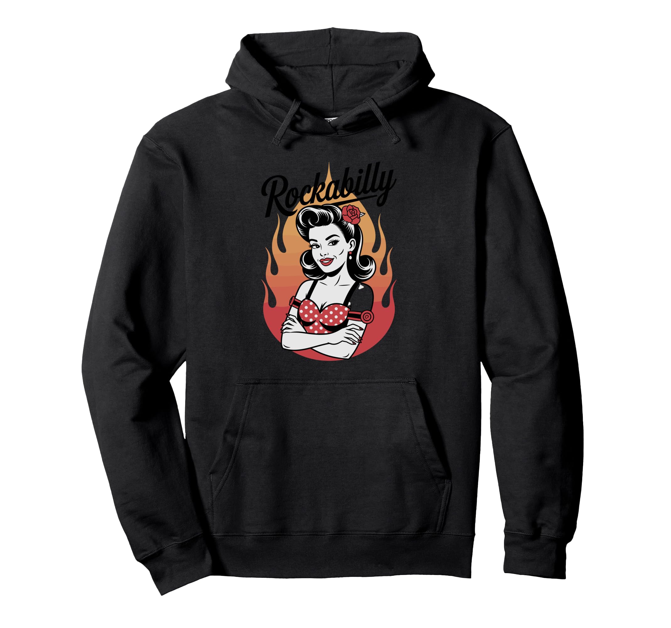 Rockabilly Pin Up Flames Vibe Hoodie - Aesthetic Graphic Unisex - T-Shirt, Sweatshirt, Hoodie