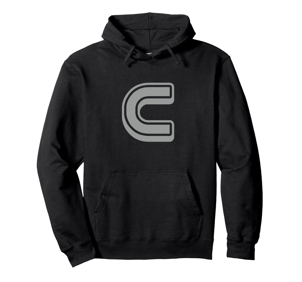 Bold Letter Gray C Outline Alphabet Hoodie - Minimalist Print for Adults - T-Shirt, Sweatshirt, Hoodie