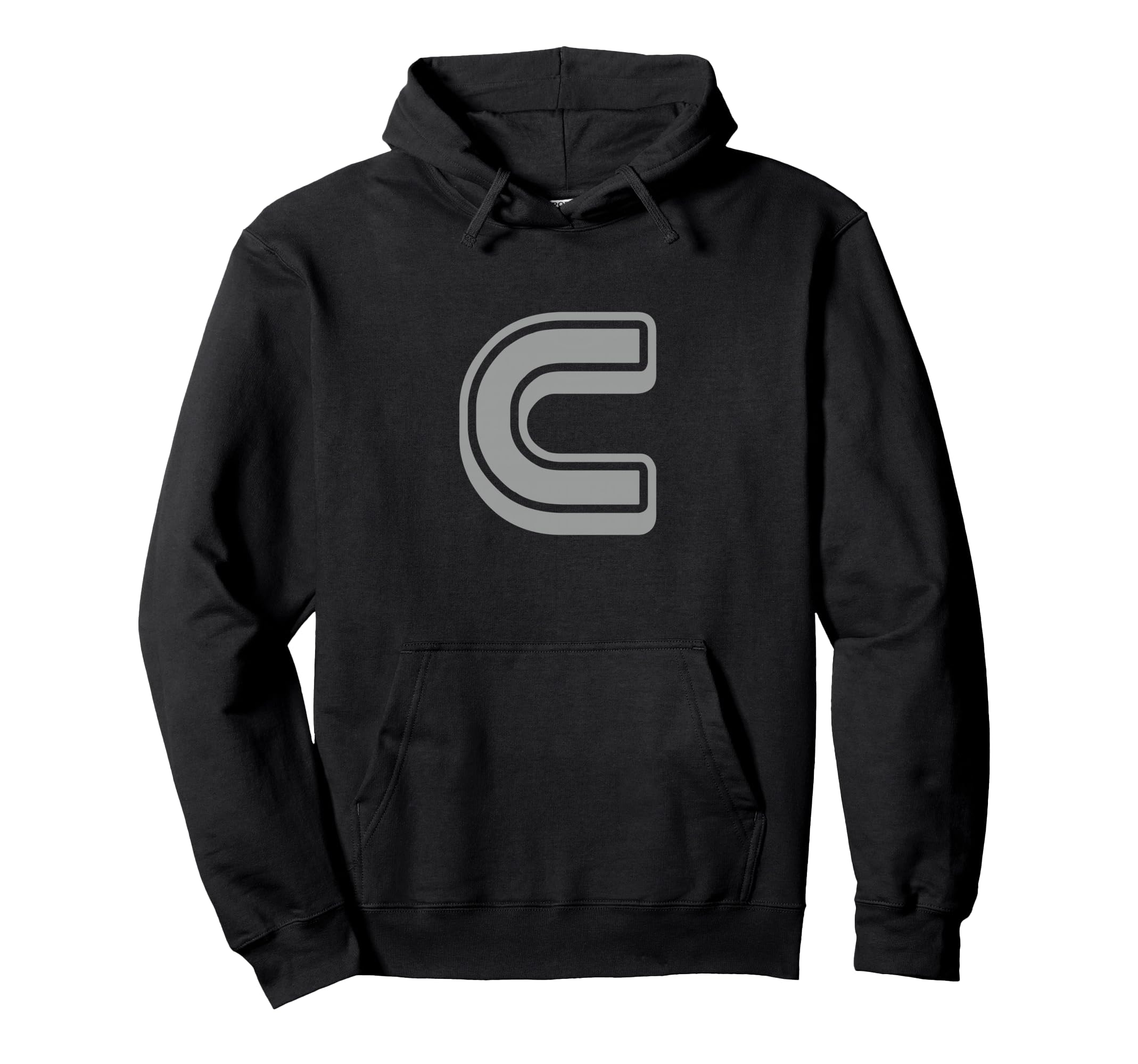 Bold Letter Gray C Outline Alphabet Hoodie - Minimalist Print for Adults - T-Shirt, Sweatshirt, Hoodie