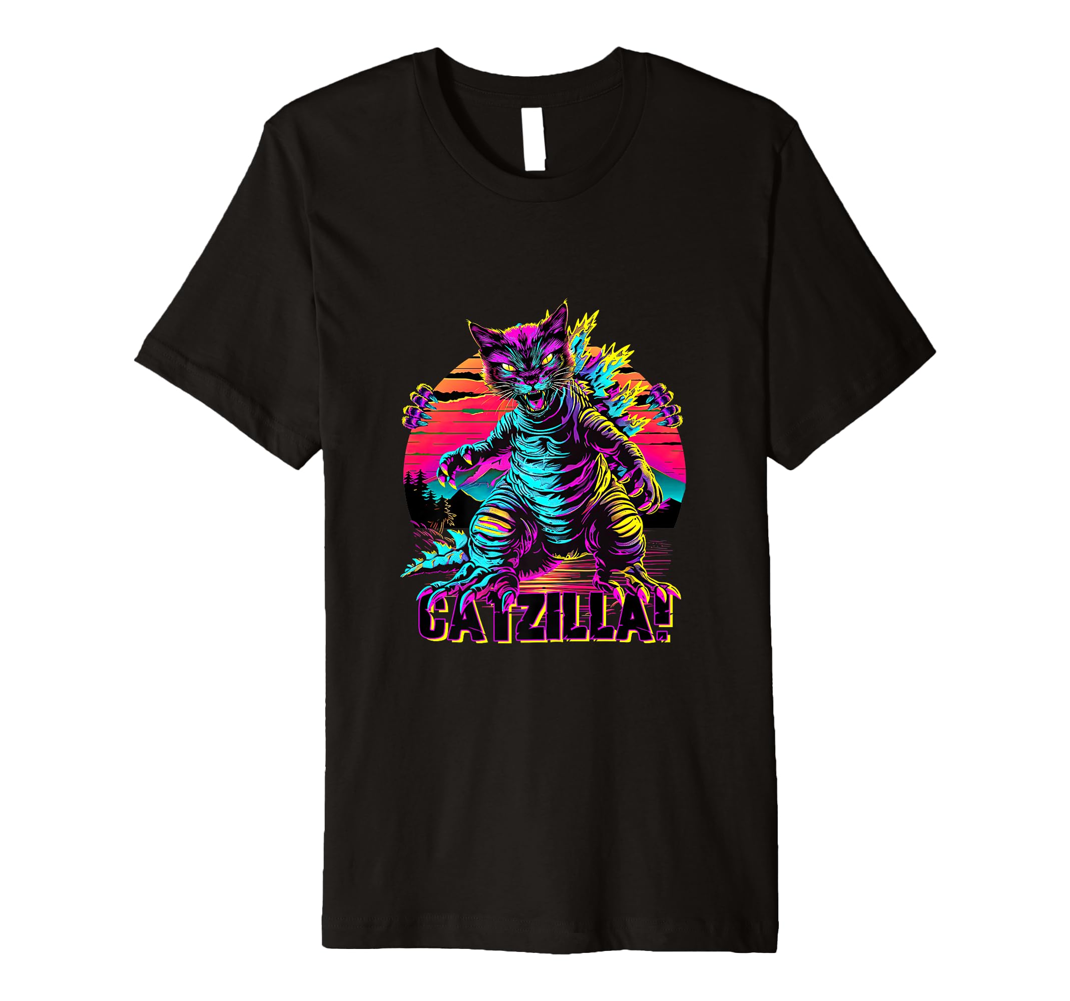 Streetwear Synthwave 80S 90S Catzilla T-Shirt - Novelty Apparel for Adults - T-Shirt, Sweatshirt, Hoodie