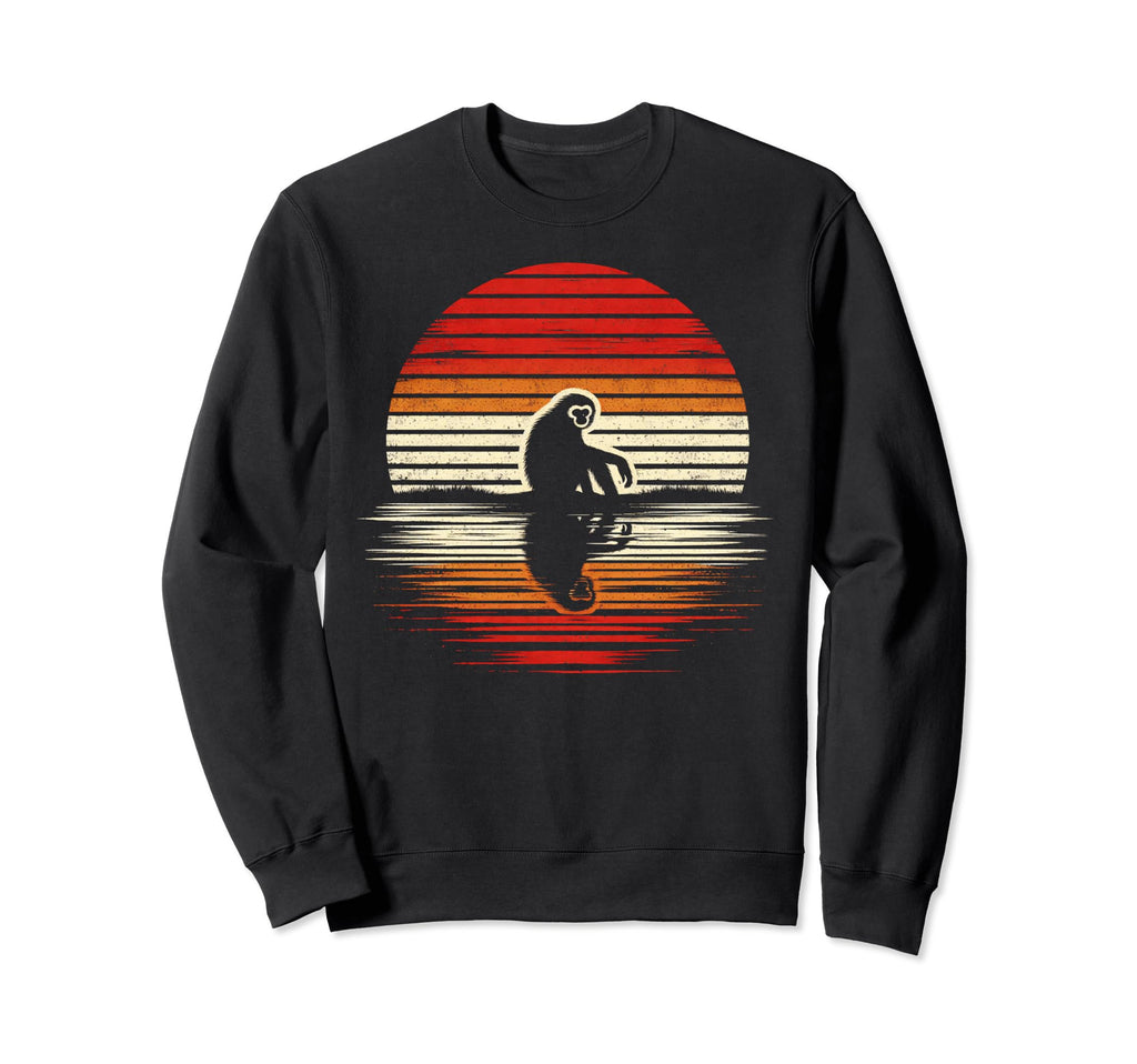 Gibbon Monkey Sunset Safari 70S Sweatshirt - Minimalist Print for Adults - T-Shirt, Sweatshirt, Hoodie