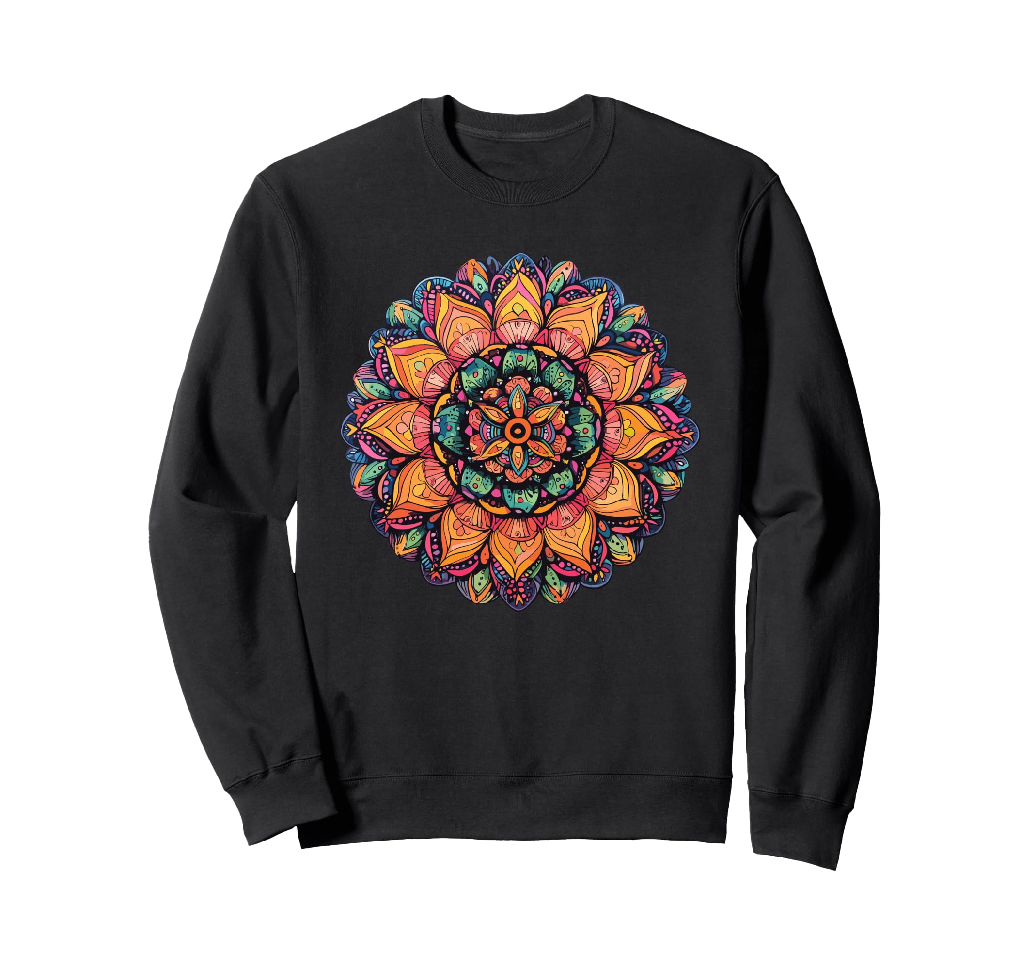 Vibrant Mandala Flower Meditation Sweatshirt - Unique Graphic Unisex - T-Shirt, Sweatshirt, Hoodie