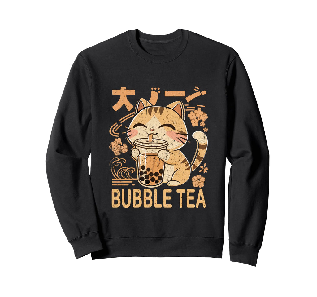 Japanese Cat Bubble Tea Boba Sweatshirt - Fun Novelty Design Unisex - T-Shirt, Sweatshirt, Hoodie