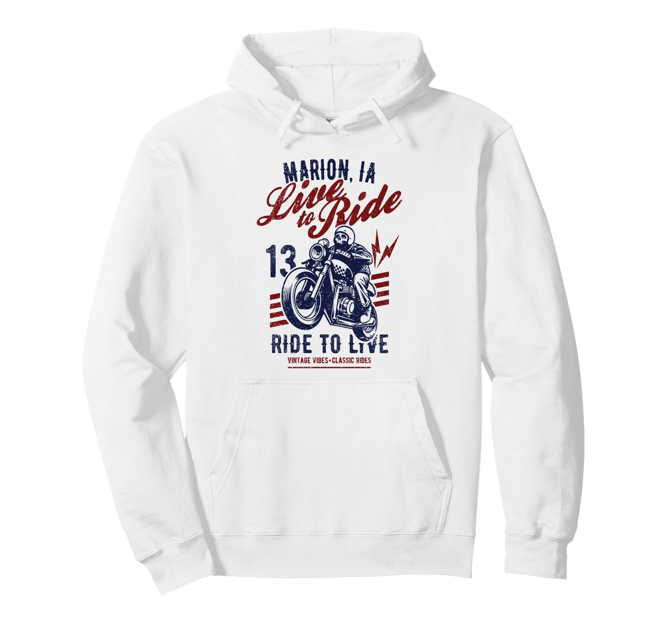 Marion Iowa Motorcycle Skull Rider Hoodie - Custom Art Print for Adults - T-Shirt, Sweatshirt, Hoodie