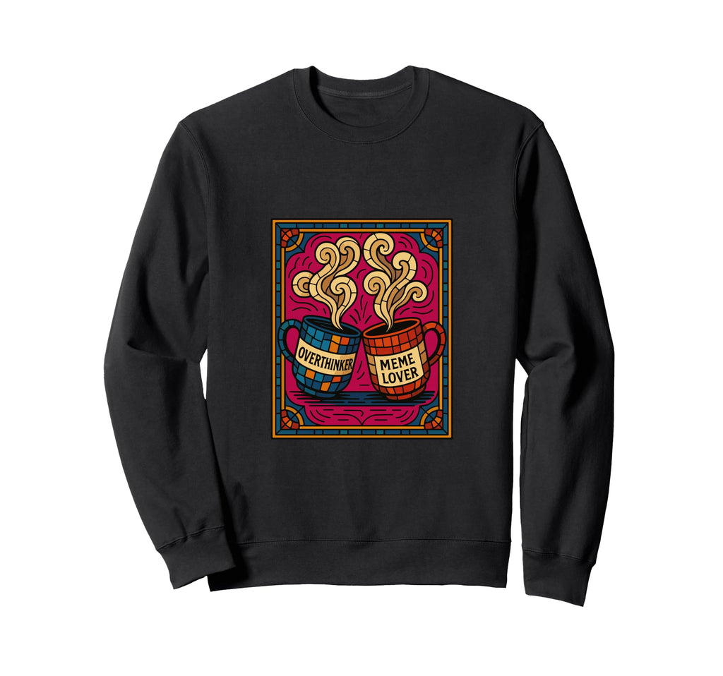 Overthinker Meme Lover Mugs Stained Sweatshirt - Graphic Print for Adults - T-Shirt, Sweatshirt, Hoodie