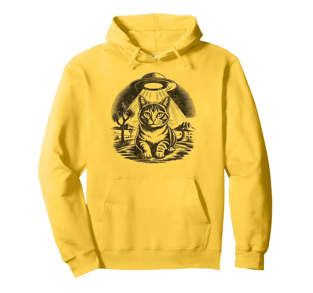 Funny Cat Western Ufo Cowboy Cat Hoodie - Unique Graphic for Adults - T-Shirt, Sweatshirt, Hoodie