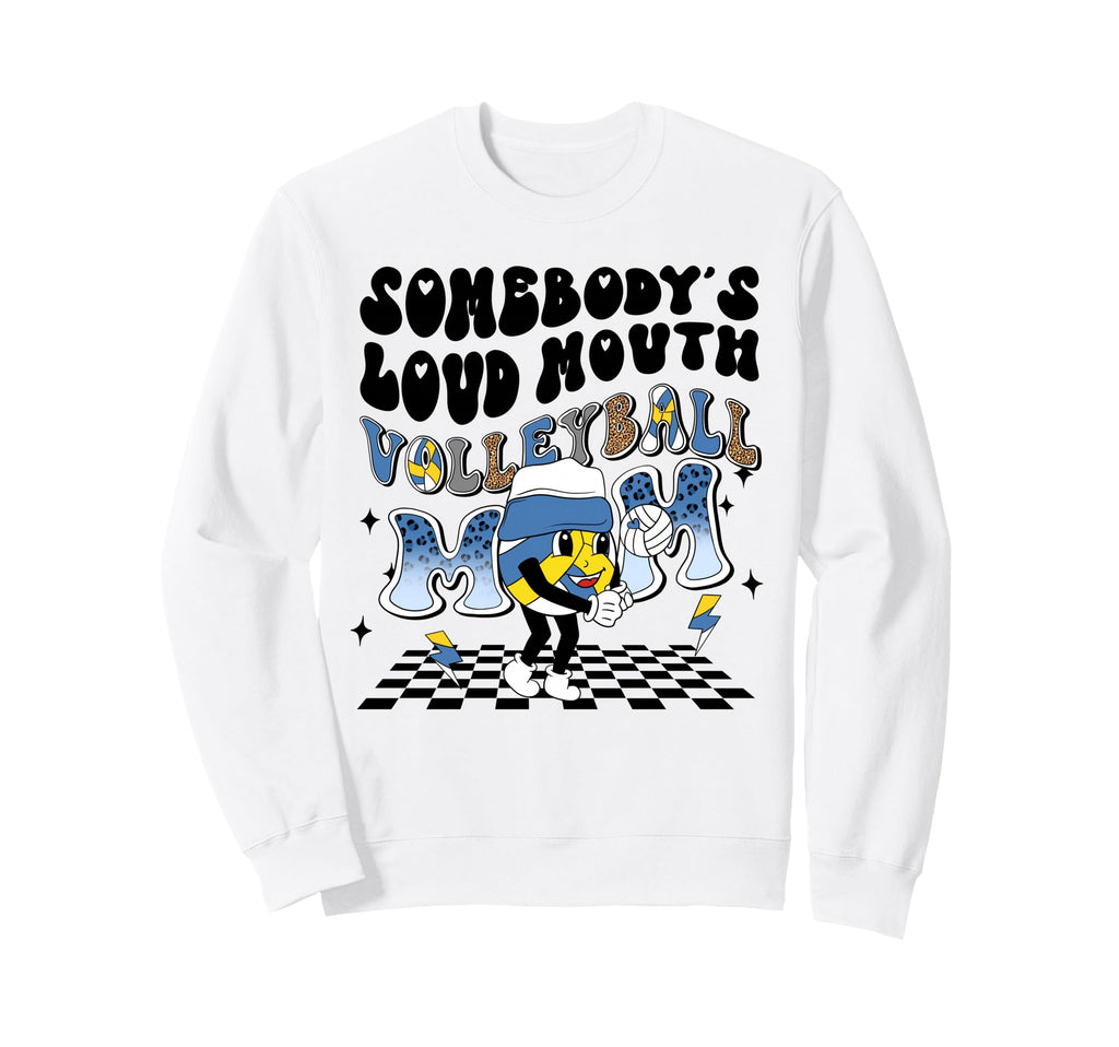 Volleyball Mom Leopard Blue Yellow Sweatshirt - Streetwear Style Unisex - T-Shirt, Sweatshirt, Hoodie