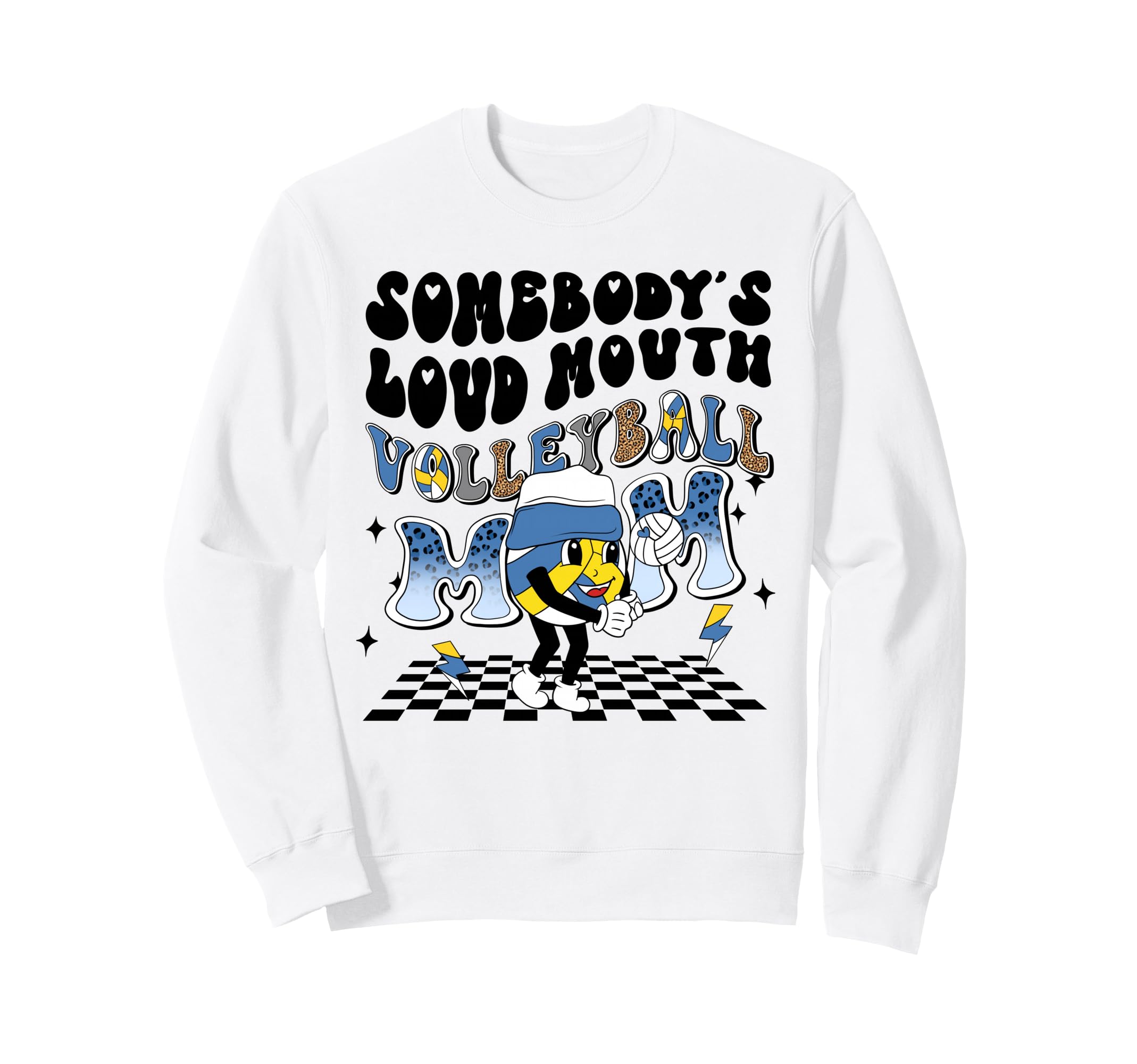 Volleyball Mom Leopard Blue Yellow Sweatshirt - Streetwear Style Unisex - T-Shirt, Sweatshirt, Hoodie