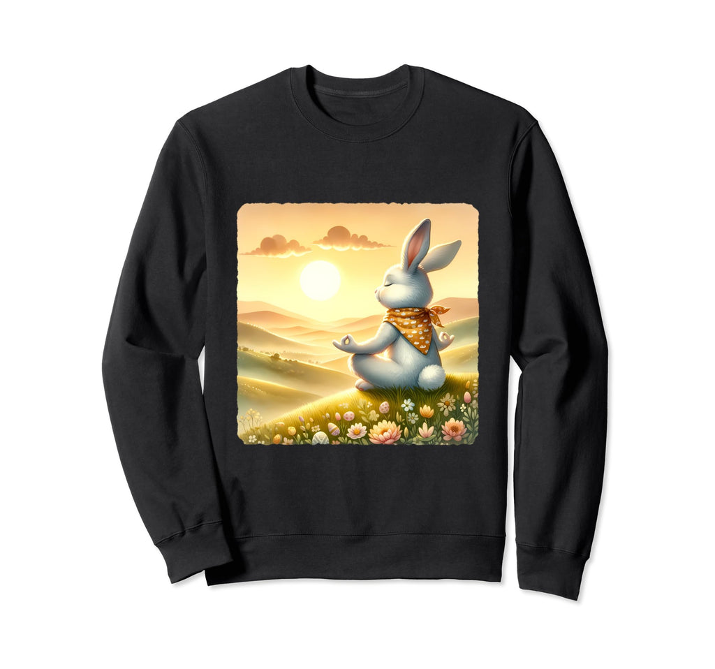 Rabbit Practicing Meditation Atop Sweatshirt - Custom Art Print for Adults - T-Shirt, Sweatshirt, Hoodie