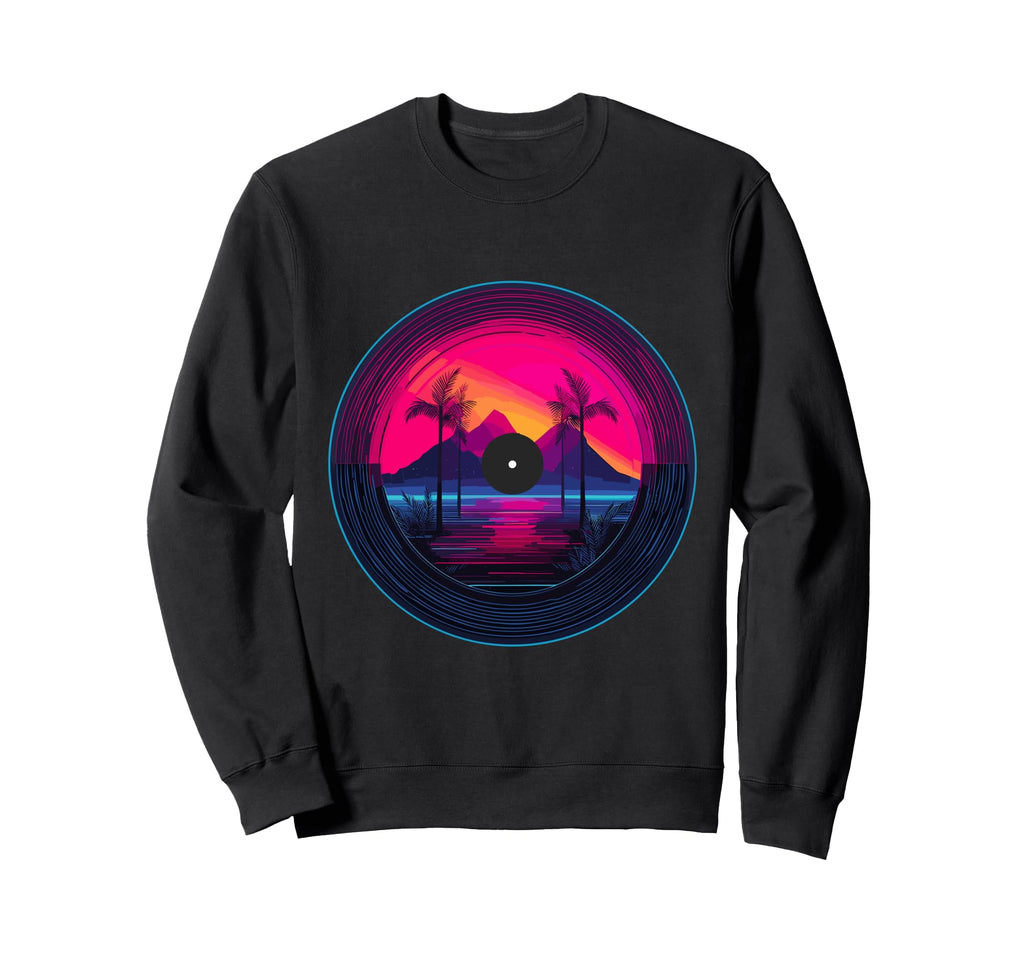 Palm Tree Vinyl Record Vaporwave Sweatshirt - Novelty Apparel for Adults - T-Shirt, Sweatshirt, Hoodie