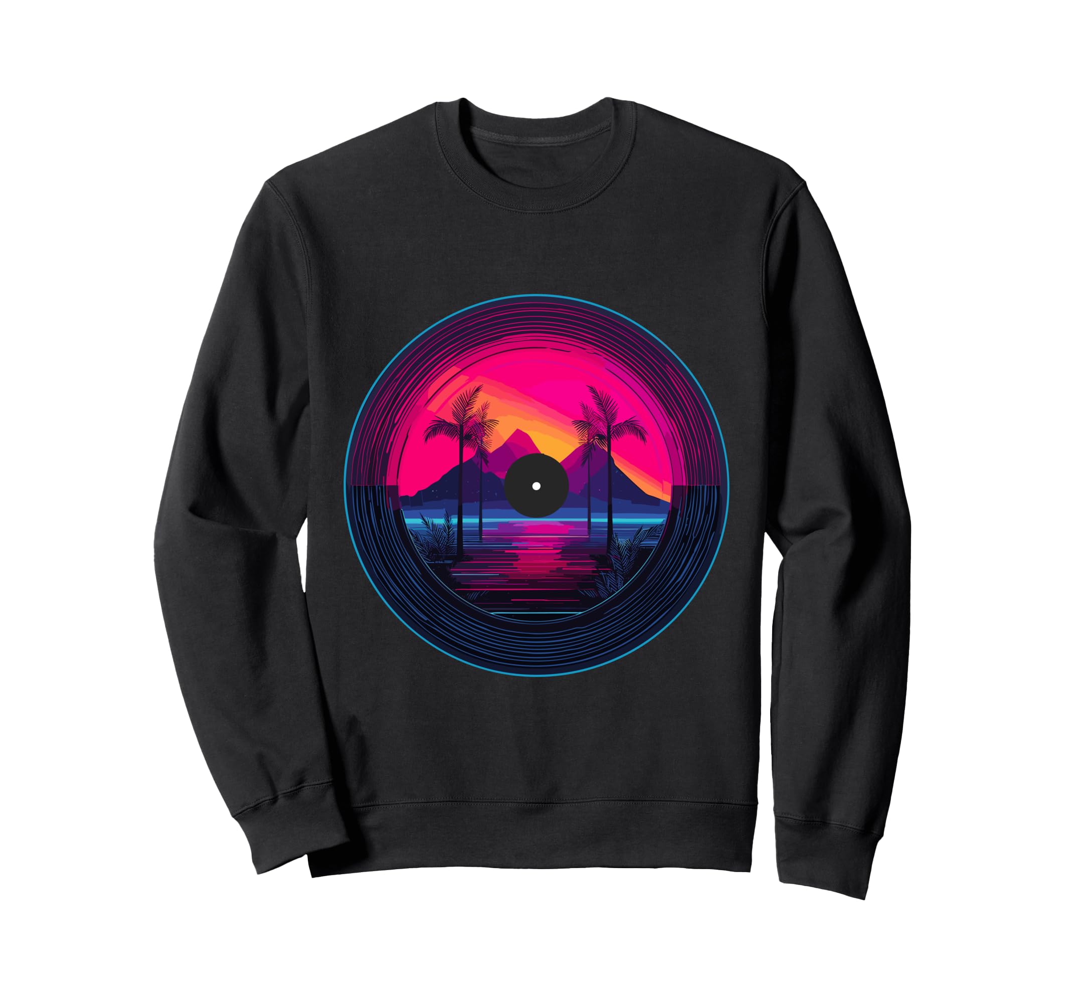 Palm Tree Vinyl Record Vaporwave Sweatshirt - Aesthetic Graphic Unisex - T-Shirt, Sweatshirt, Hoodie