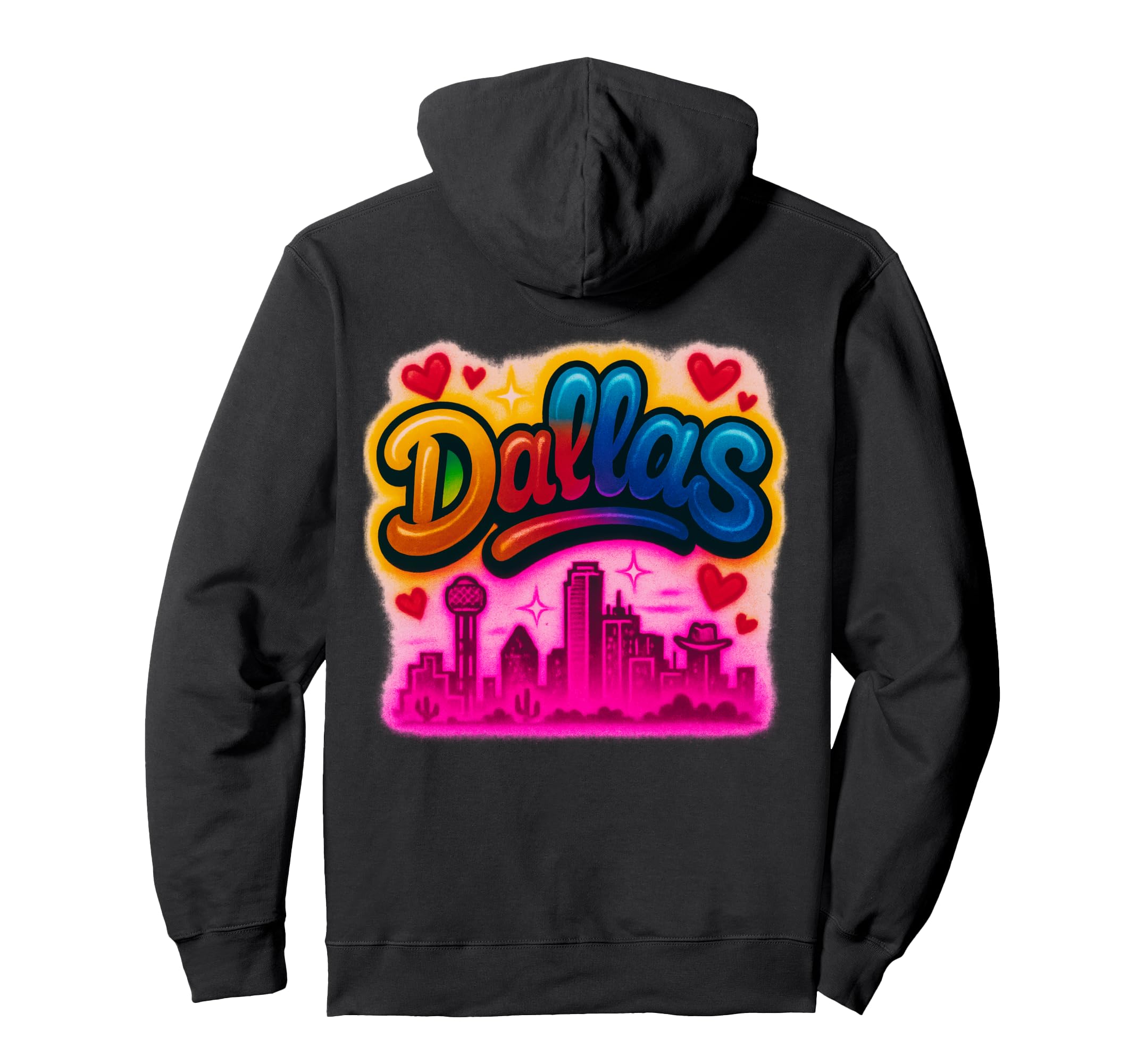 Dallas Skyline Airbrush Western City Hoodie - Trendy Graphic Unisex - T-Shirt, Sweatshirt, Hoodie