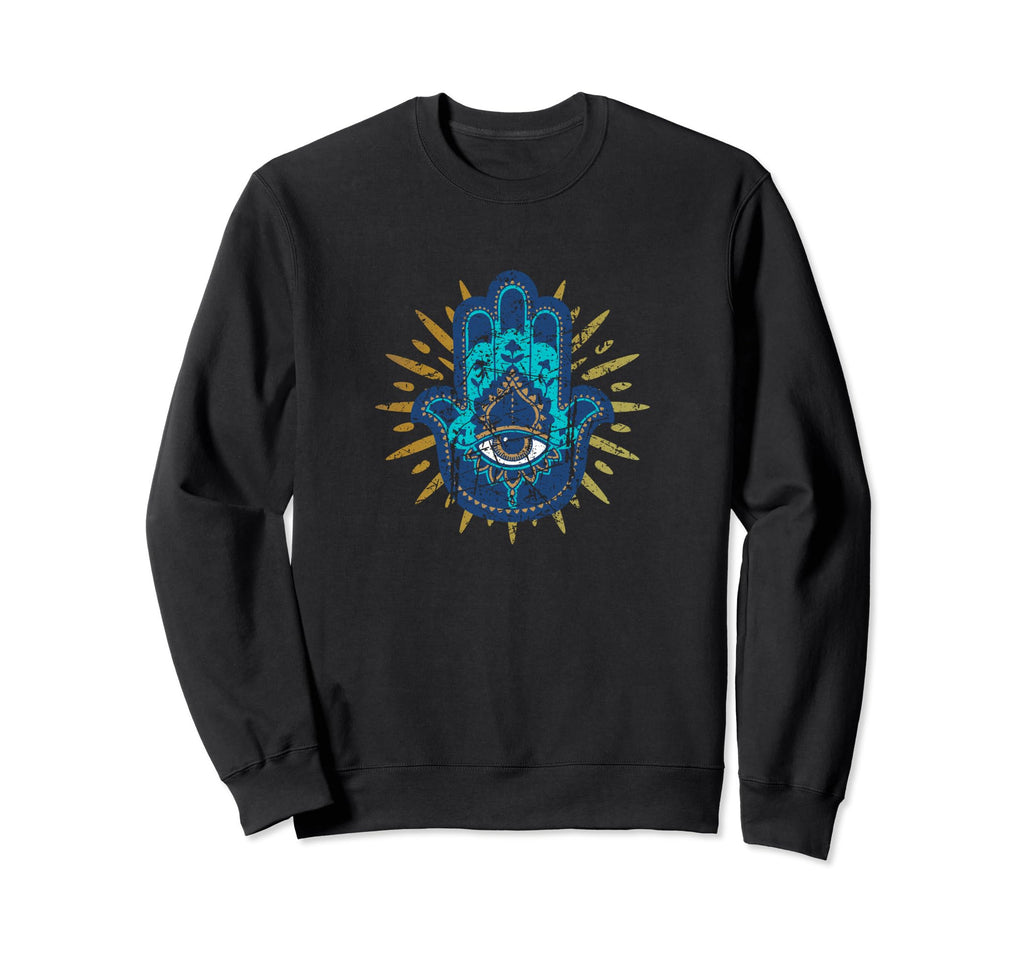 Hamsa Evil Eye Distressed Blue Sweatshirt - Trendy Graphic Men Women - T-Shirt, Sweatshirt, Hoodie