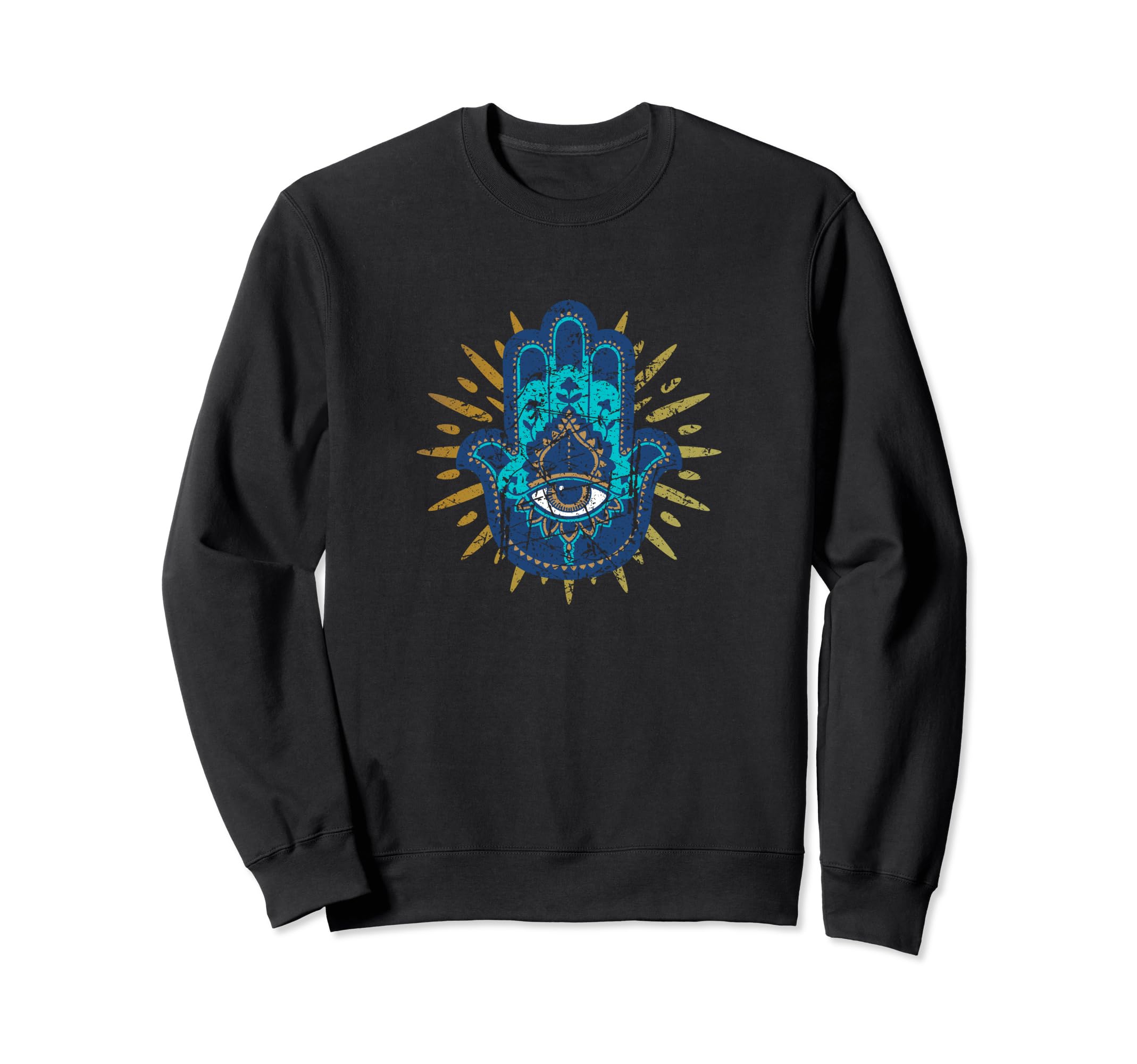 Hamsa Evil Eye Distressed Blue Sweatshirt - Trendy Graphic Men Women - T-Shirt, Sweatshirt, Hoodie
