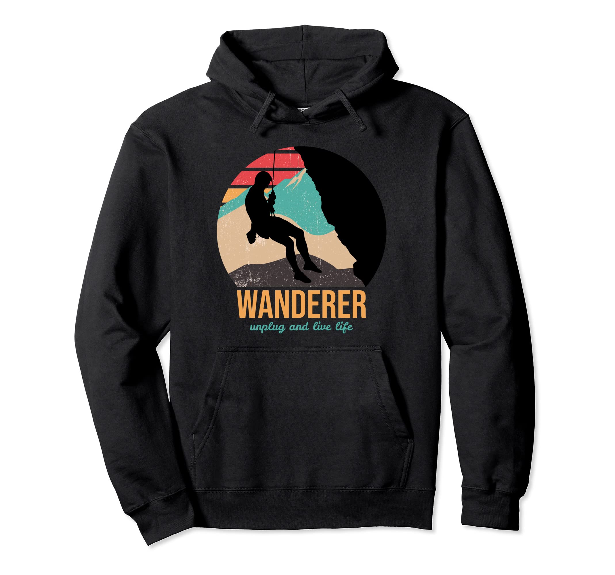 Wanderer Rock Climbing Unplug Sunset Hoodie - Novelty Apparel Unisex - T-Shirt, Sweatshirt, Hoodie
