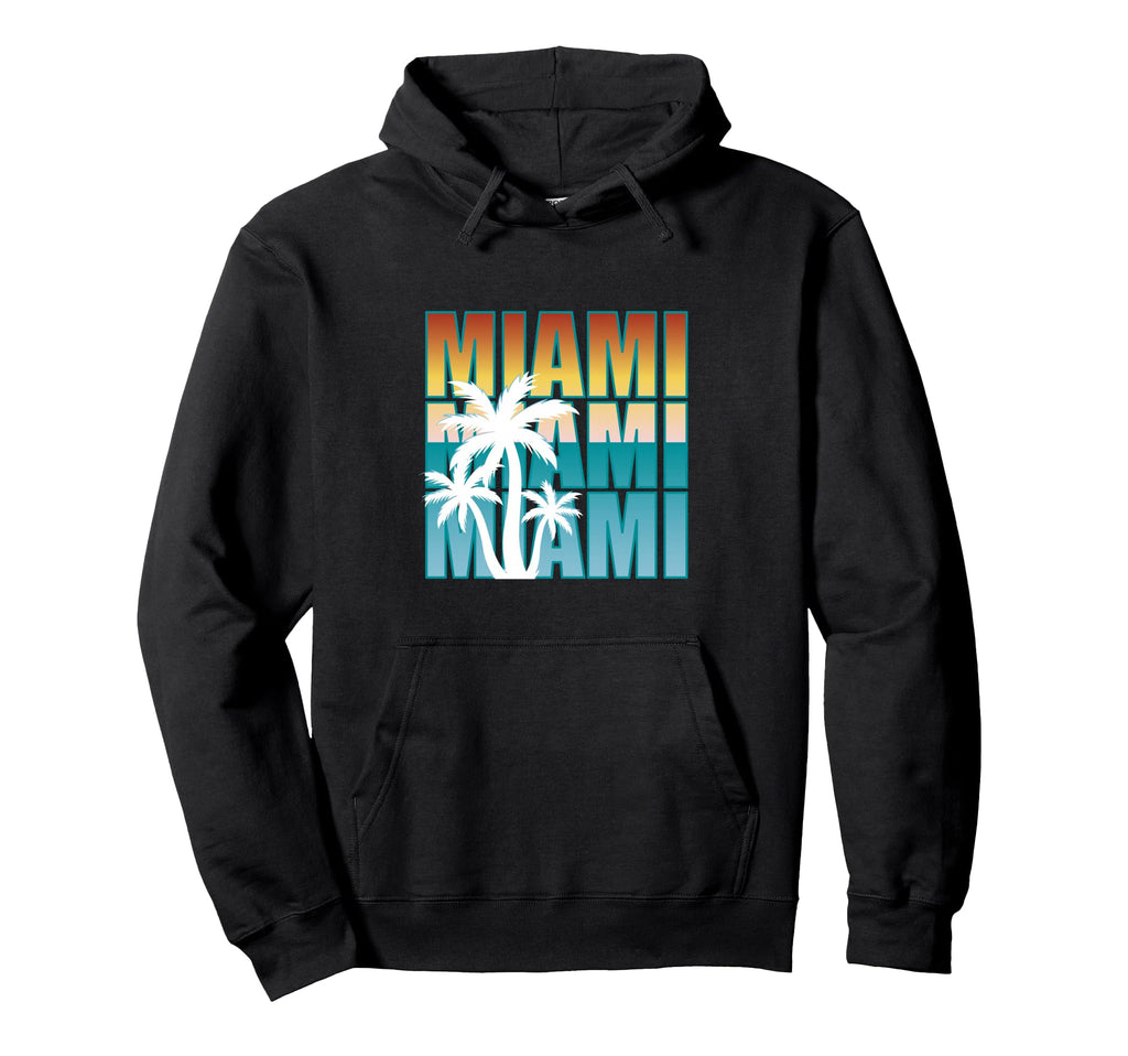 Miami Bold Typography Palm Trees Hoodie - Casual Everyday Wear Unisex - T-Shirt, Sweatshirt, Hoodie