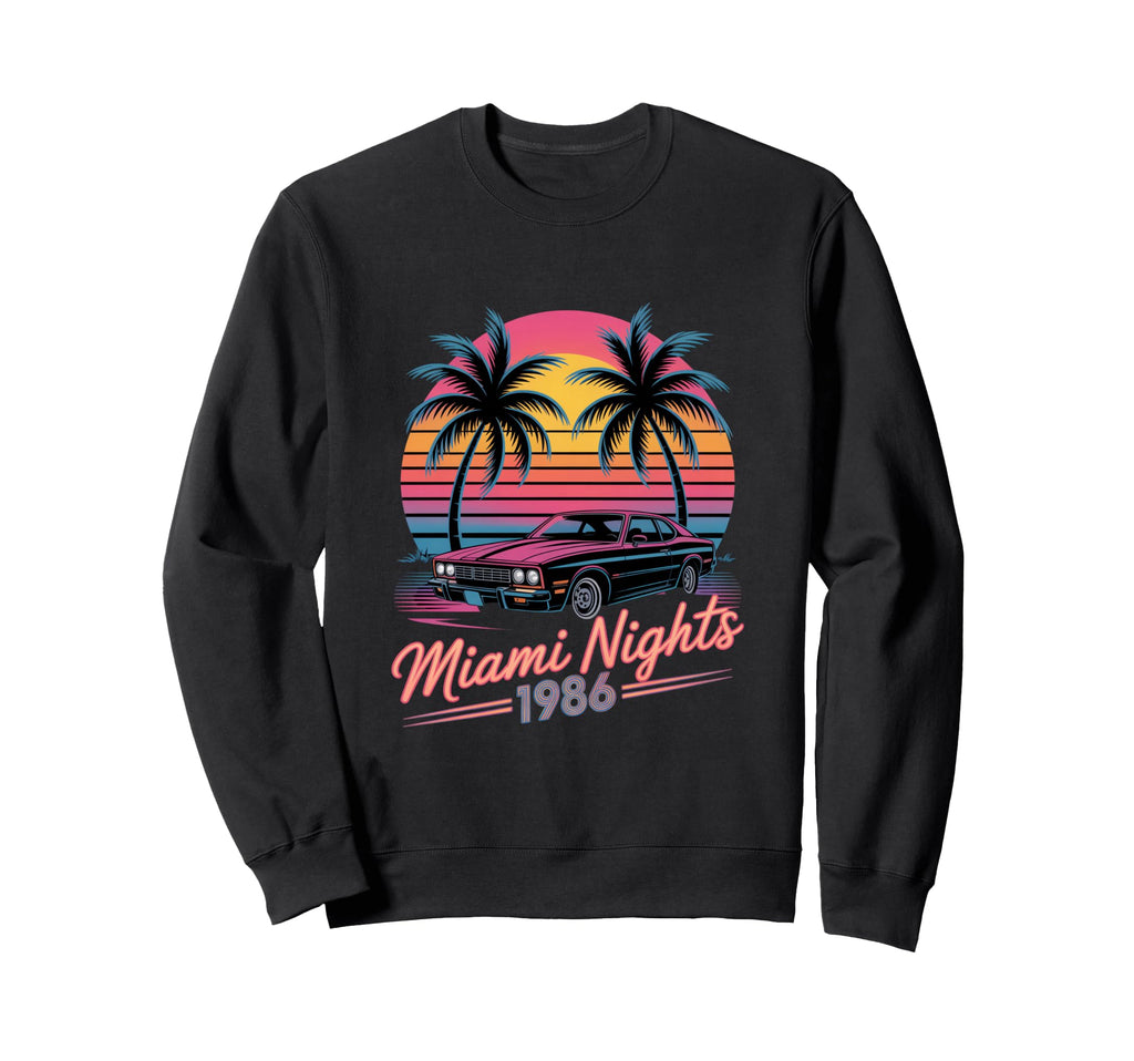Miami Nights 1986 Car Palm Trees Sweatshirt - Trendy Graphic for Adults - T-Shirt, Sweatshirt, Hoodie