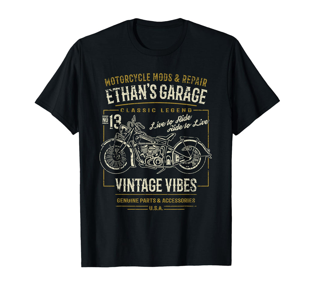 Ethans Garage Motorcycle Distressed T-Shirt - Fun Novelty Design for Adults - T-Shirt, Sweatshirt, Hoodie