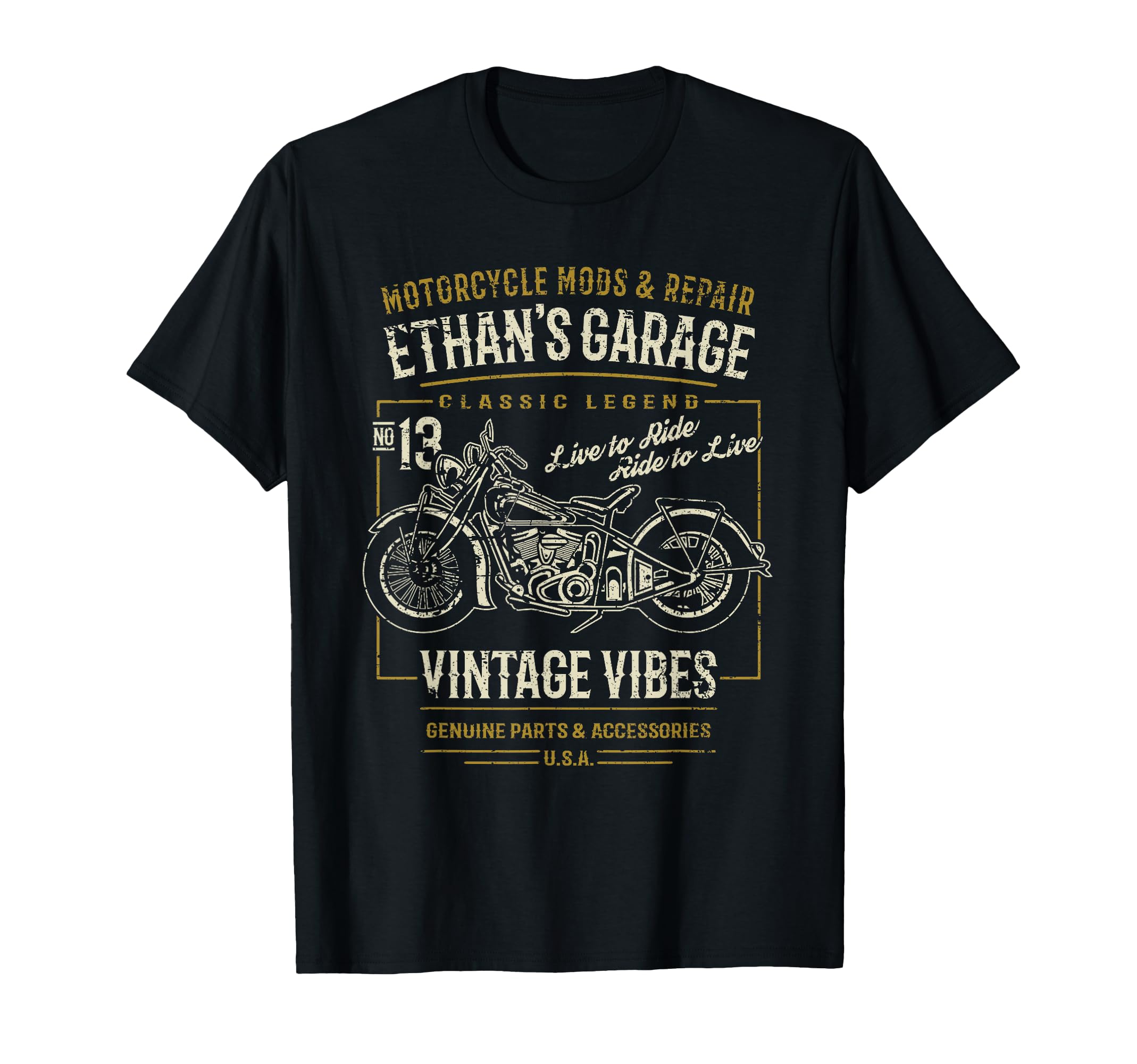 Ethans Garage Motorcycle Distressed T-Shirt - Fun Novelty Design for Adults - T-Shirt, Sweatshirt, Hoodie