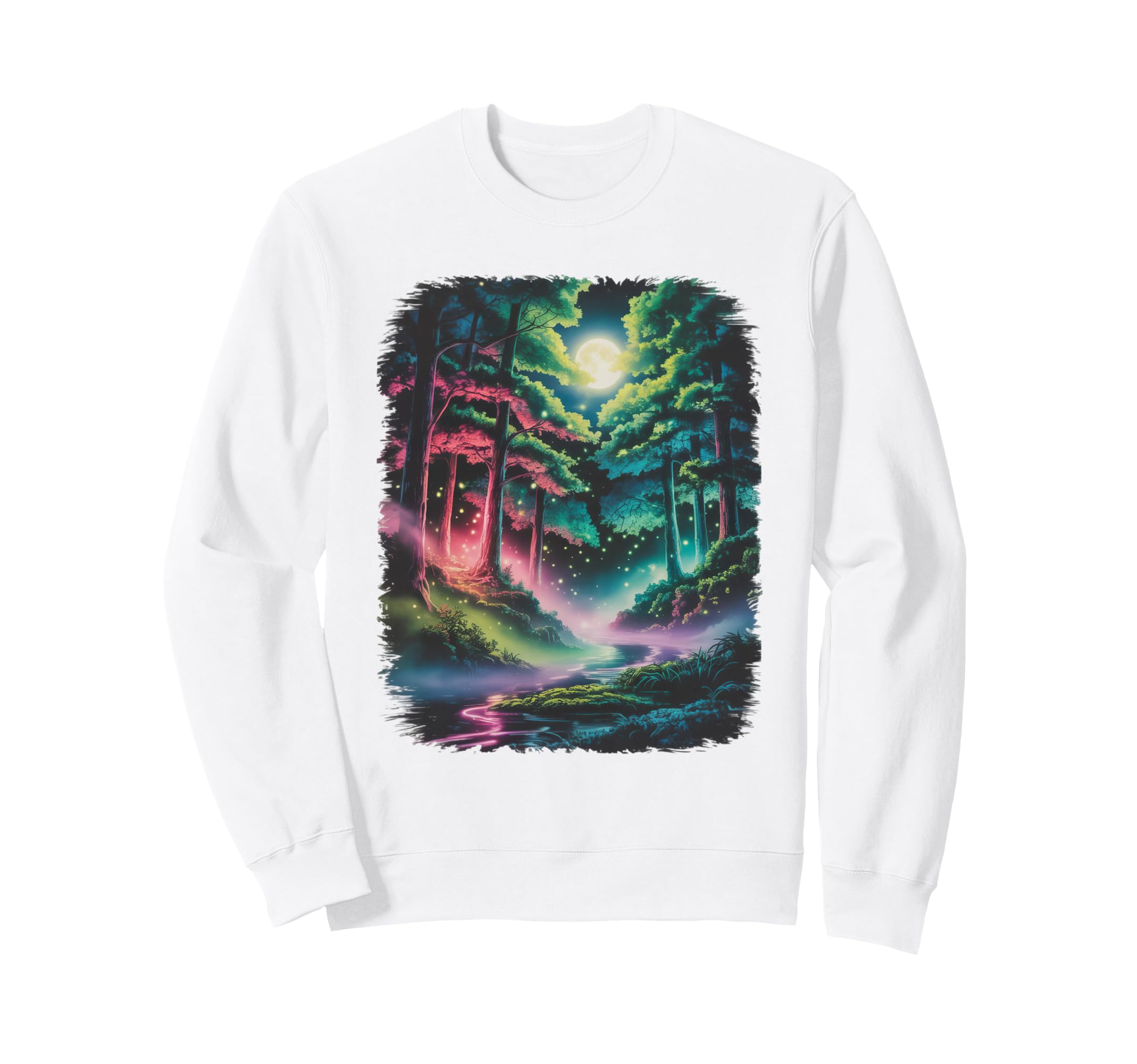 90S Airbrushed Mystical Forest Moon Sweatshirt - Streetwear Style Unisex - T-Shirt, Sweatshirt, Hoodie