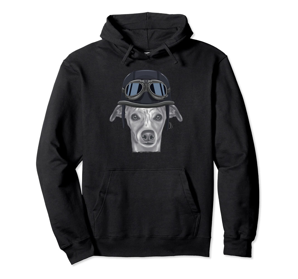 Whippet Wearing Motorcycle Helmet Hoodie - Minimalist Print Men Women - T-Shirt, Sweatshirt, Hoodie