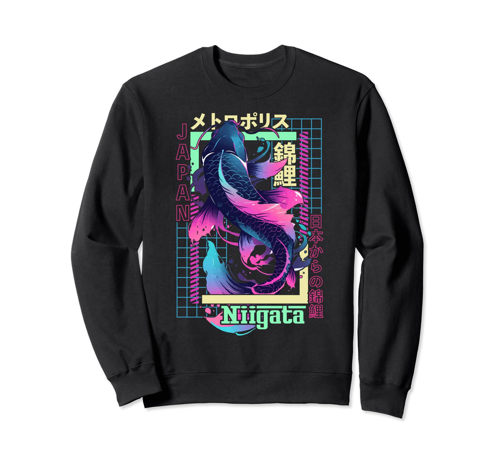 Niigata City Synthwave 80S Koi Sweatshirt - Fun Novelty Design Men Women - T-Shirt, Sweatshirt, Hoodie