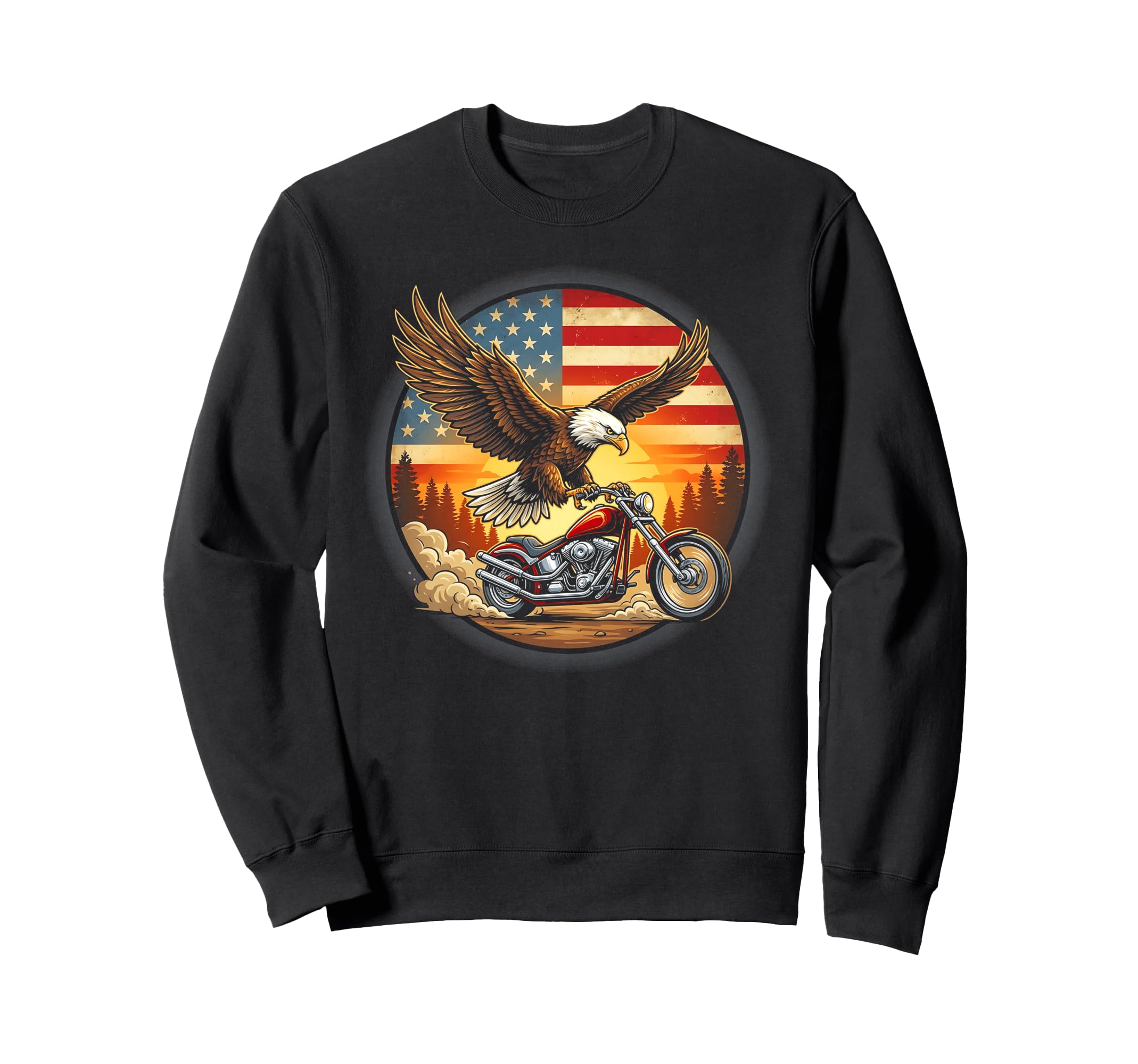 Usa Flag Motorcycle Usa Flag Biker Sweatshirt - Casual Everyday Wear Unisex - T-Shirt, Sweatshirt, Hoodie
