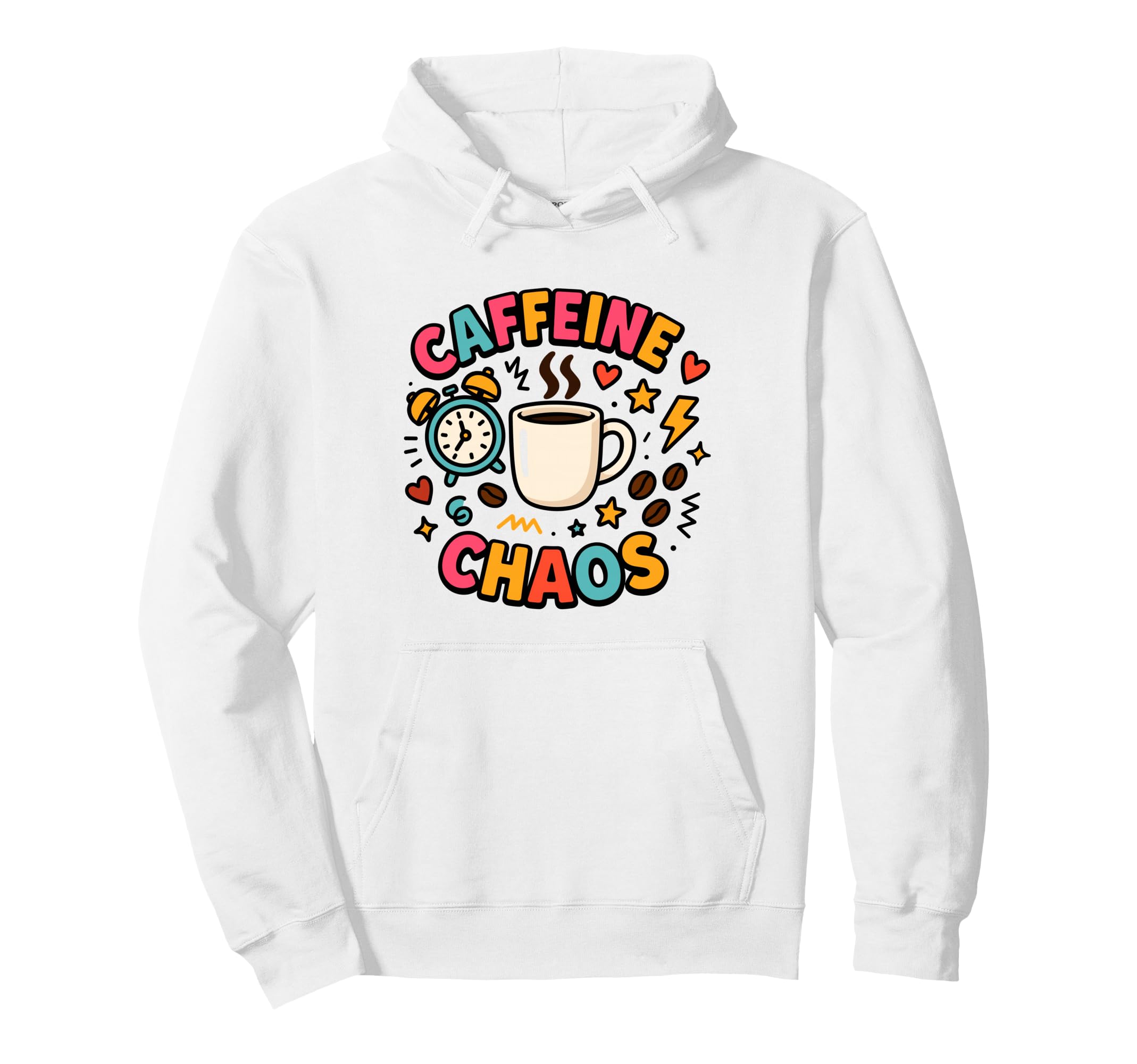 Caffeine Chaos Colorful Coffee Alarm Hoodie - Streetwear Style for Adults - T-Shirt, Sweatshirt, Hoodie