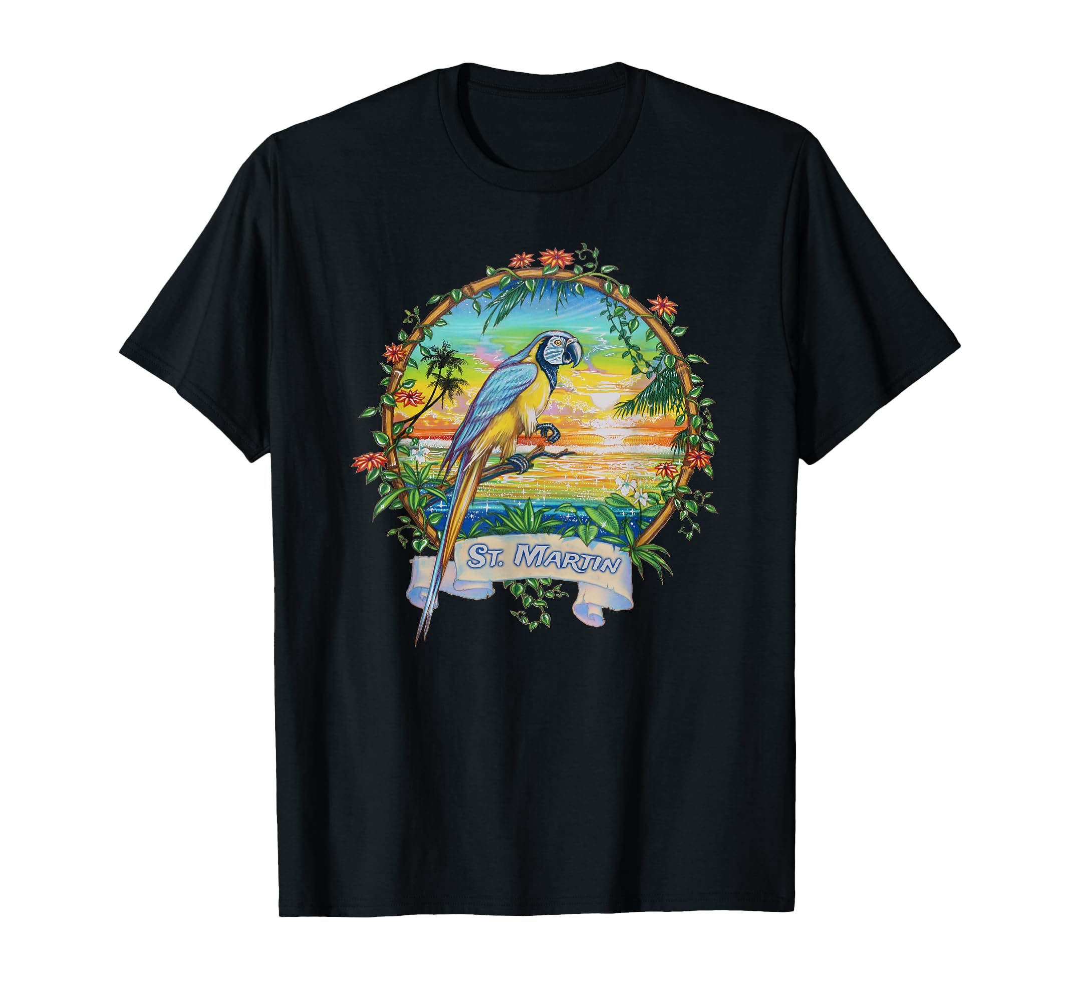 St Martin West Indies Tropical Parrot T-Shirt - Aesthetic Graphic Unisex - T-Shirt, Sweatshirt, Hoodie