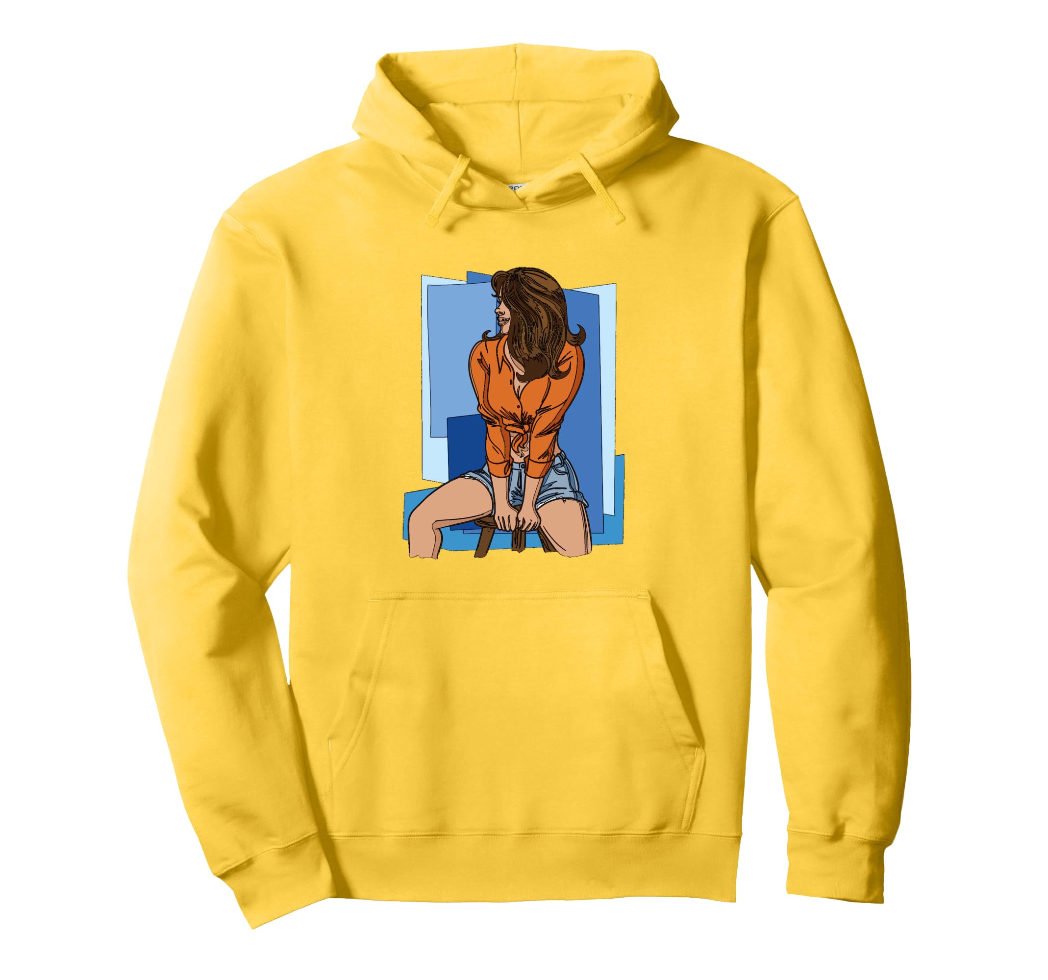 Cartoon Sitting Shy Pose Illustration Hoodie - Novelty Apparel for Adults - T-Shirt, Sweatshirt, Hoodie