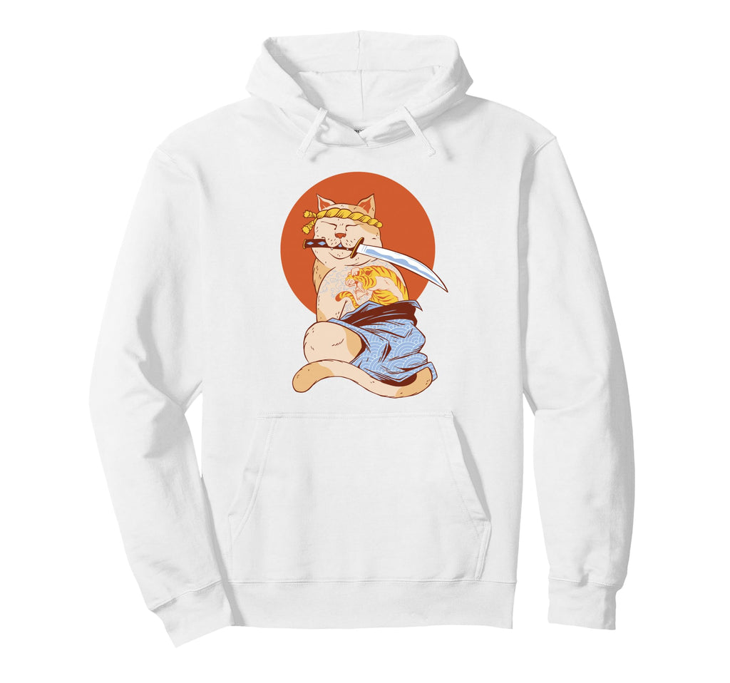 Samurai Cat Katana Ukiyoe Traditional Hoodie - Aesthetic Graphic Men Women - T-Shirt, Sweatshirt, Hoodie