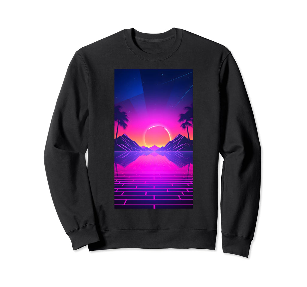 Retrowave Mountains And Sun 80S Sweatshirt - Fun Novelty Design Men Women - T-Shirt, Sweatshirt, Hoodie