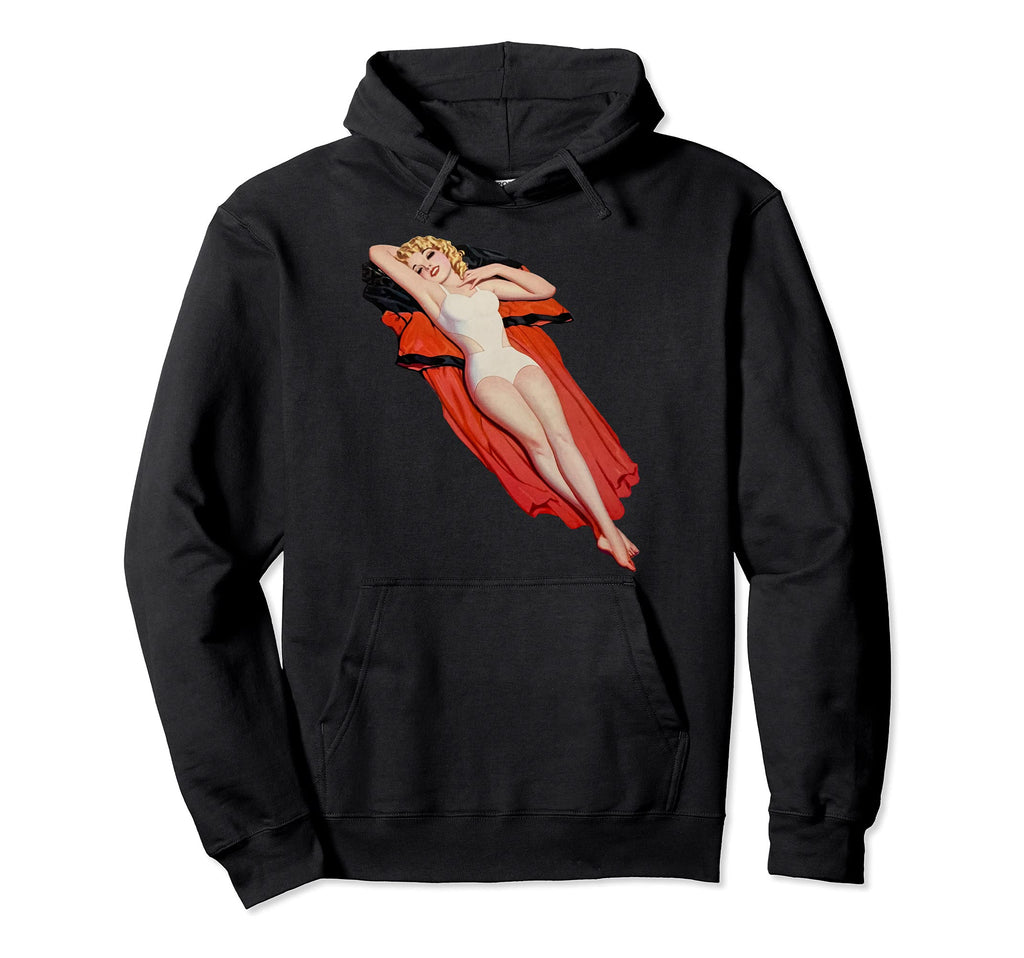 Hot Blonde Pin Up Relaxing Bikini Hoodie - Aesthetic Graphic Men Women - T-Shirt, Sweatshirt, Hoodie