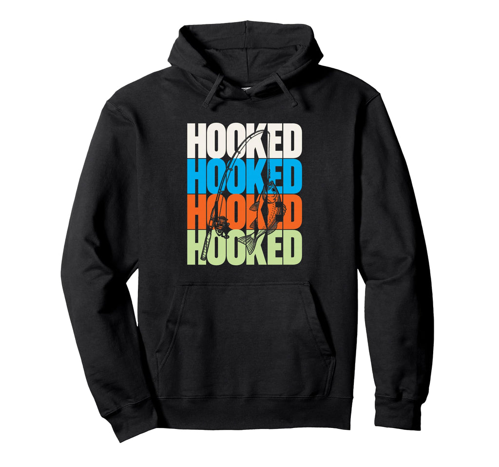 Hooked Fishing Typography Angler Colour Hoodie - Trendy Graphic for Adults - T-Shirt, Sweatshirt, Hoodie
