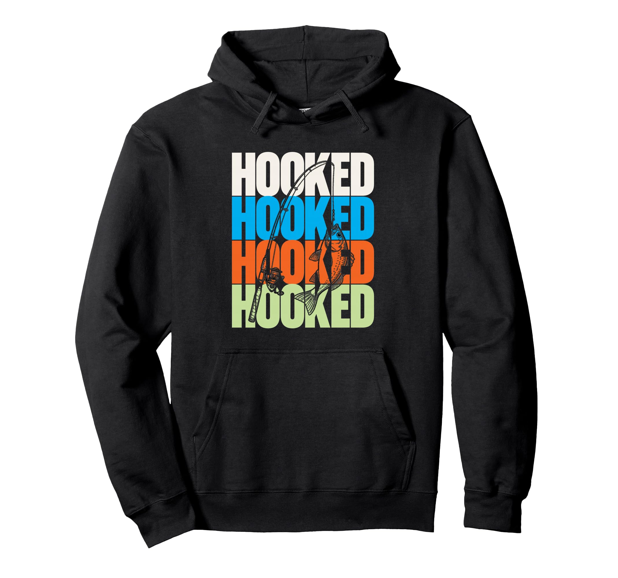Hooked Fishing Typography Angler Colour Hoodie - Trendy Graphic for Adults - T-Shirt, Sweatshirt, Hoodie