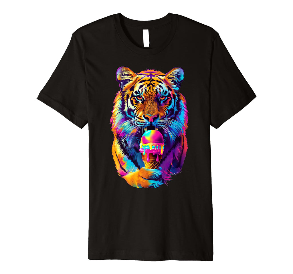 Fierce Tiger Ice Cream Cone 80S Outrun T-Shirt - Aesthetic Graphic Unisex - T-Shirt, Sweatshirt, Hoodie