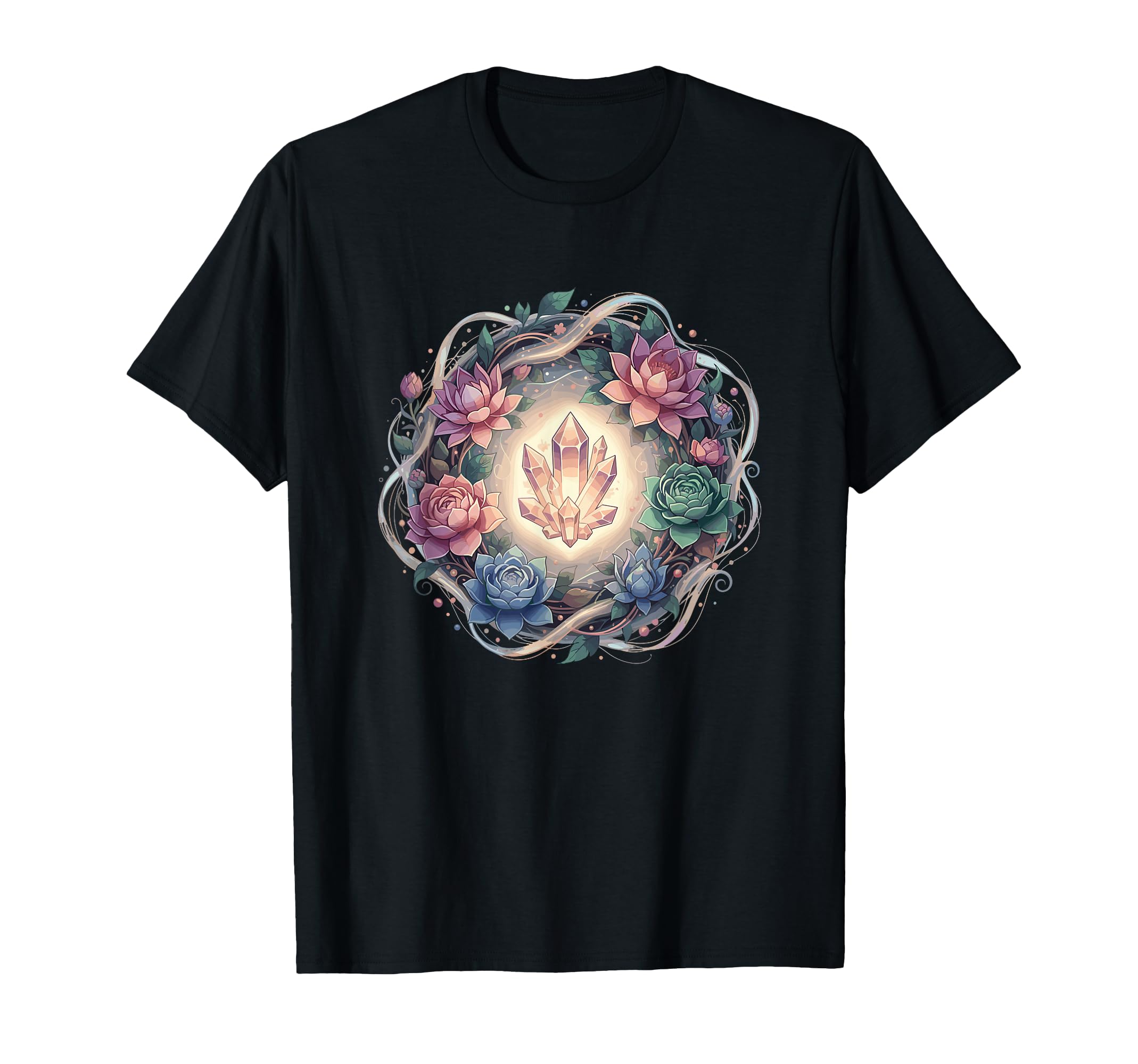 Radiant Healing Crystal Lotus Succulent T-Shirt - Unique Graphic Unisex - T-Shirt, Sweatshirt, Hoodie