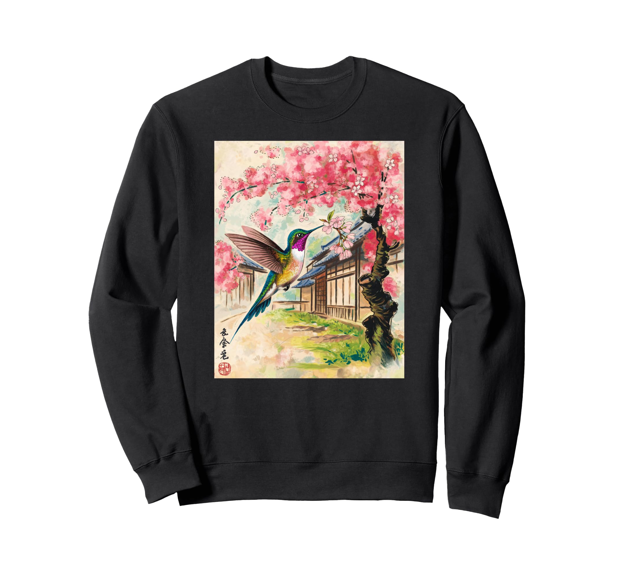 Hummingbird Japanese Art Kyosai Sweatshirt - Unique Graphic Men Women - T-Shirt, Sweatshirt, Hoodie