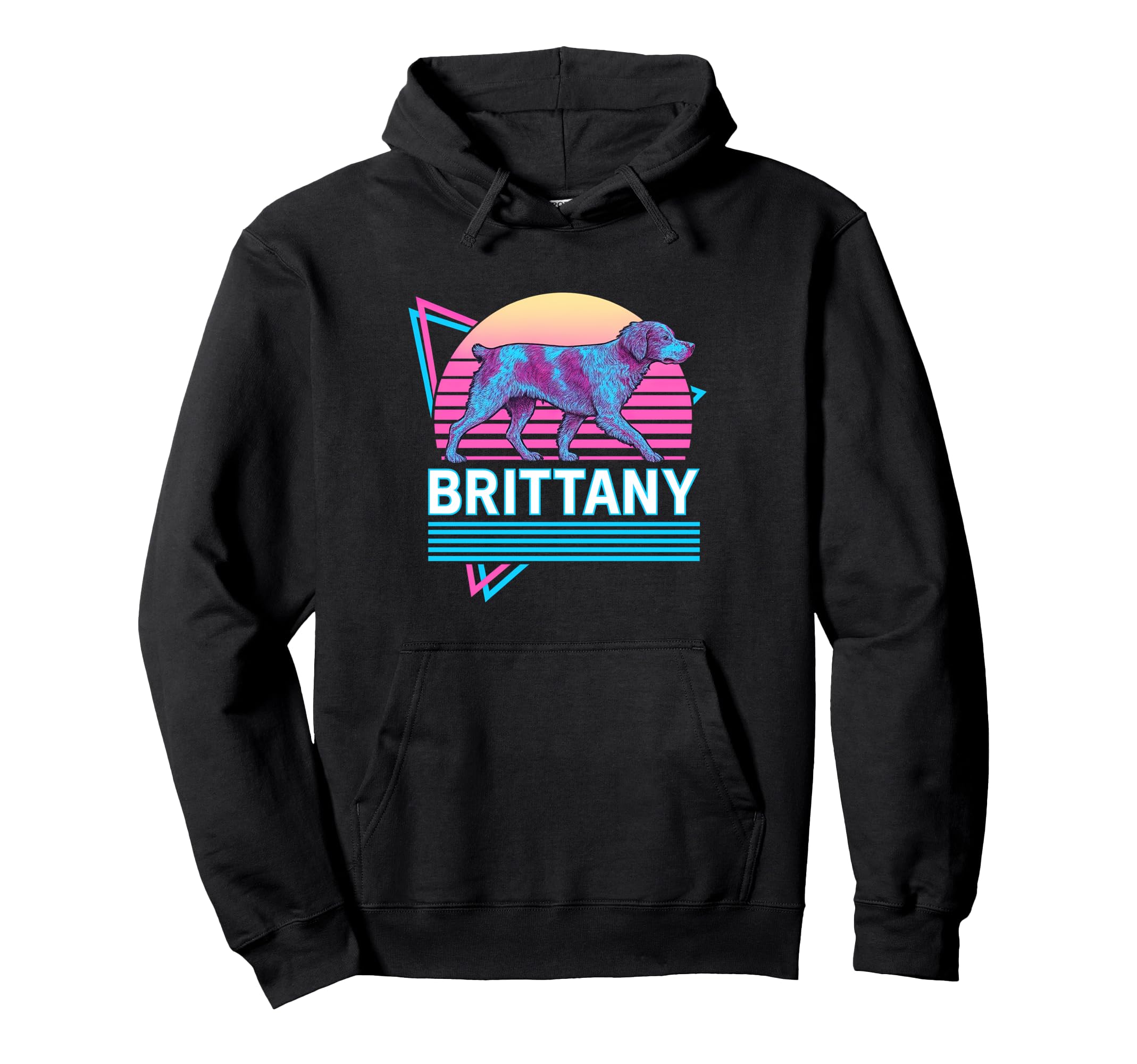 Brittany Spaniel Synthwave Aesthetic Hoodie - Custom Art Print for Adults - T-Shirt, Sweatshirt, Hoodie