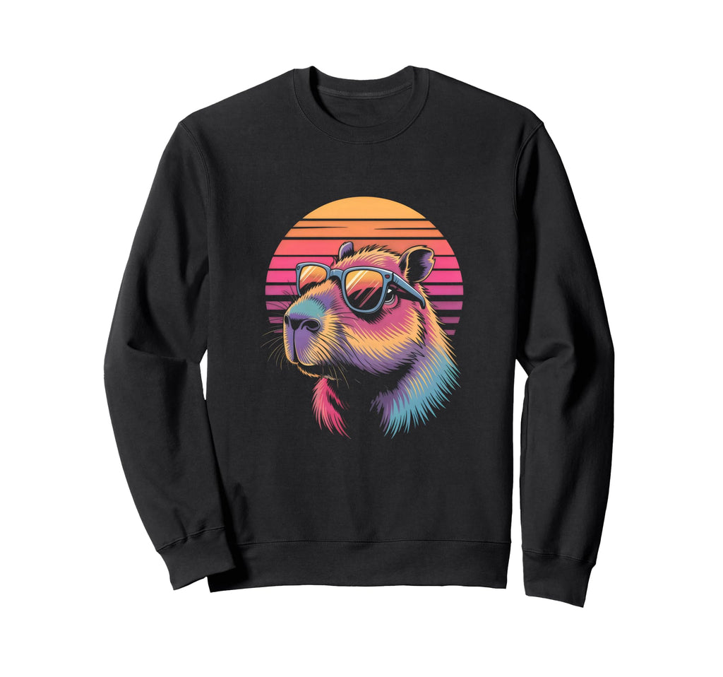 Capybara Sunglasses 80S Synthwave Sweatshirt - Trendy Graphic Men Women - T-Shirt, Sweatshirt, Hoodie
