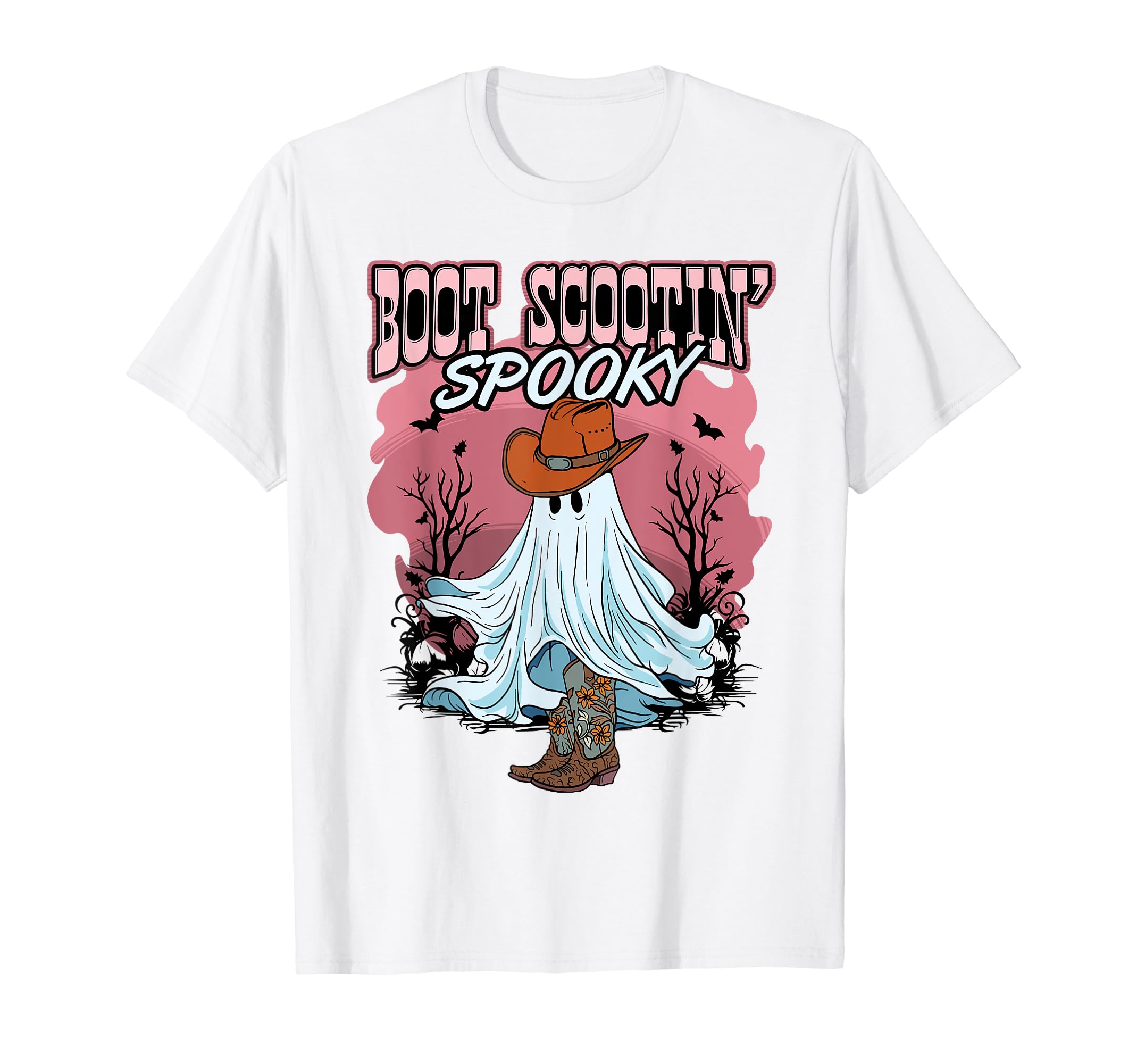 Halloween Ghost Western Funny Boot T-Shirt - Minimalist Print Unisex - T-Shirt, Sweatshirt, Hoodie
