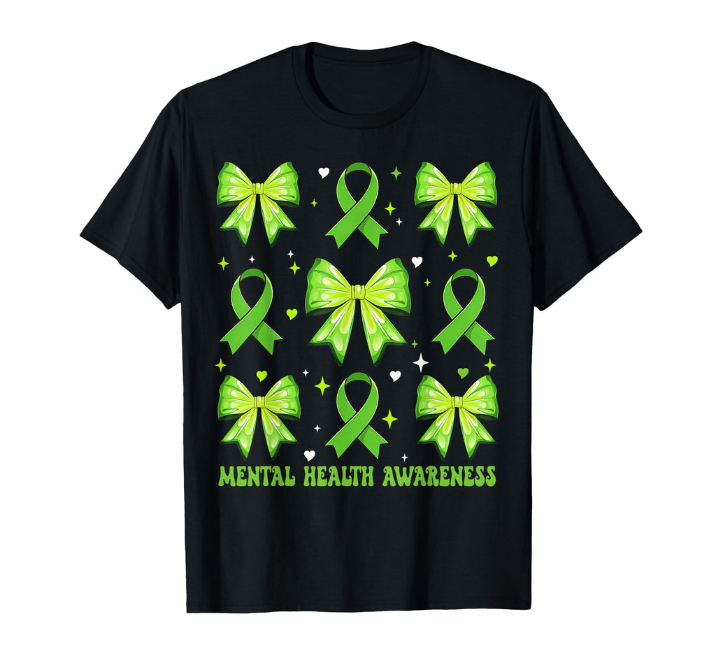 Green Coquette Bow Mental Health T-Shirt - Casual Everyday Wear Men Women - T-Shirt, Sweatshirt, Hoodie