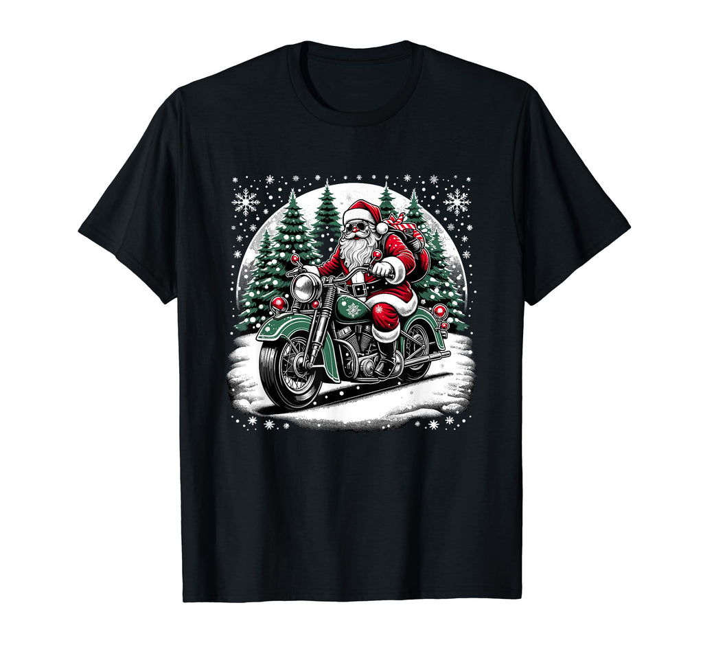 Santa Riding Motorcycle Biker Santa T-Shirt - Novelty Apparel Unisex - T-Shirt, Sweatshirt, Hoodie