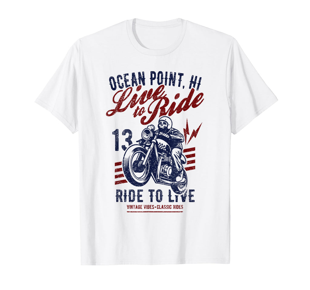 Ocean Point Hawaii Motorcycle Skull T-Shirt - Novelty Apparel for Adults - T-Shirt, Sweatshirt, Hoodie