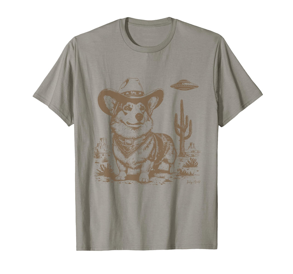 Funny Corgi Ufo Western Cowboy 90S T-Shirt - Streetwear Style Unisex - T-Shirt, Sweatshirt, Hoodie