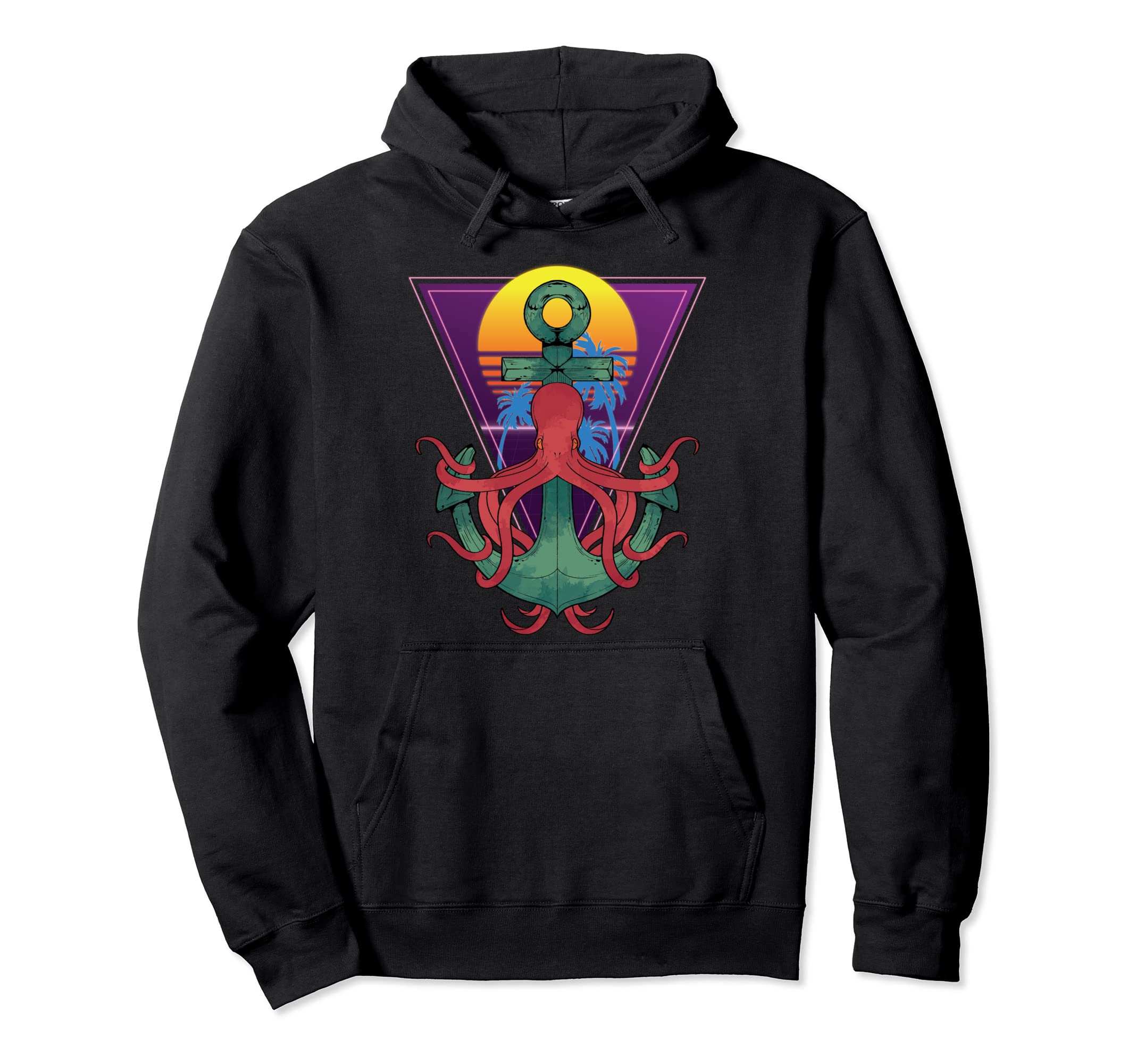 Sunset Ocean Animal Anchor Kraken Hoodie - Minimalist Print for Adults - T-Shirt, Sweatshirt, Hoodie